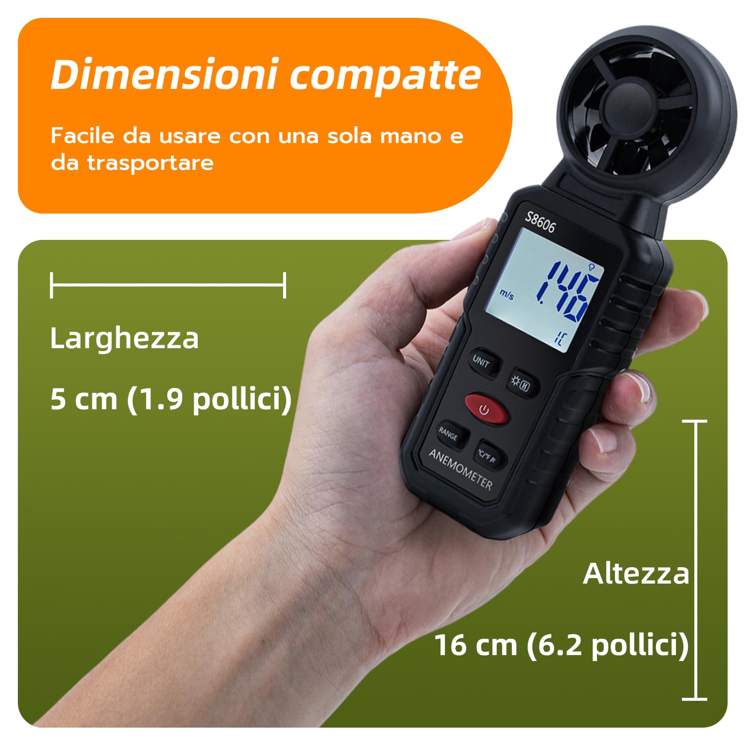 Anemometro Portatile 3 in 1 Misuratore di Velocità del Vento per Esterni Nela Surf Volo