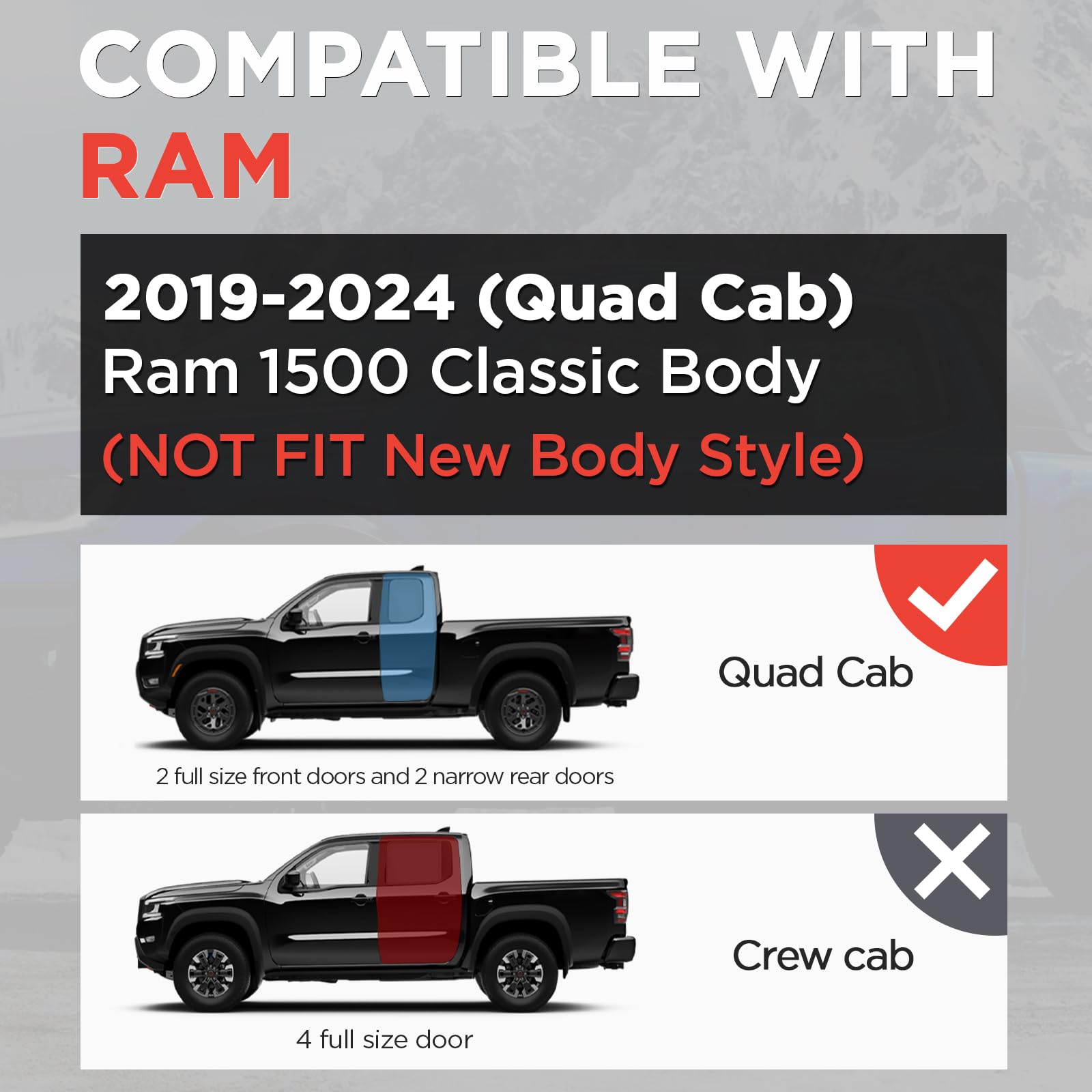 PZ Running Boards Compatible with 2019-2024 Dodge Ram 1500 Classic Body Style Quad Cab/Extended Cab, Black Aluminum Alloy Side Steps (Only for Classic Body Style)