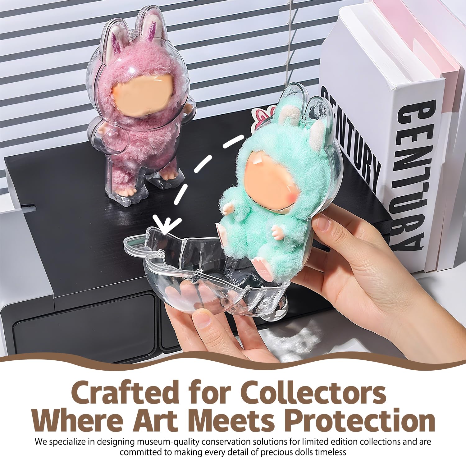 LDNMILES Clear Figure Display Case Compatible with LABUBU Have a Seat Plush Toy, Protective Cover with Keychain,Transparent PVC Bag for Storage(Sitting)