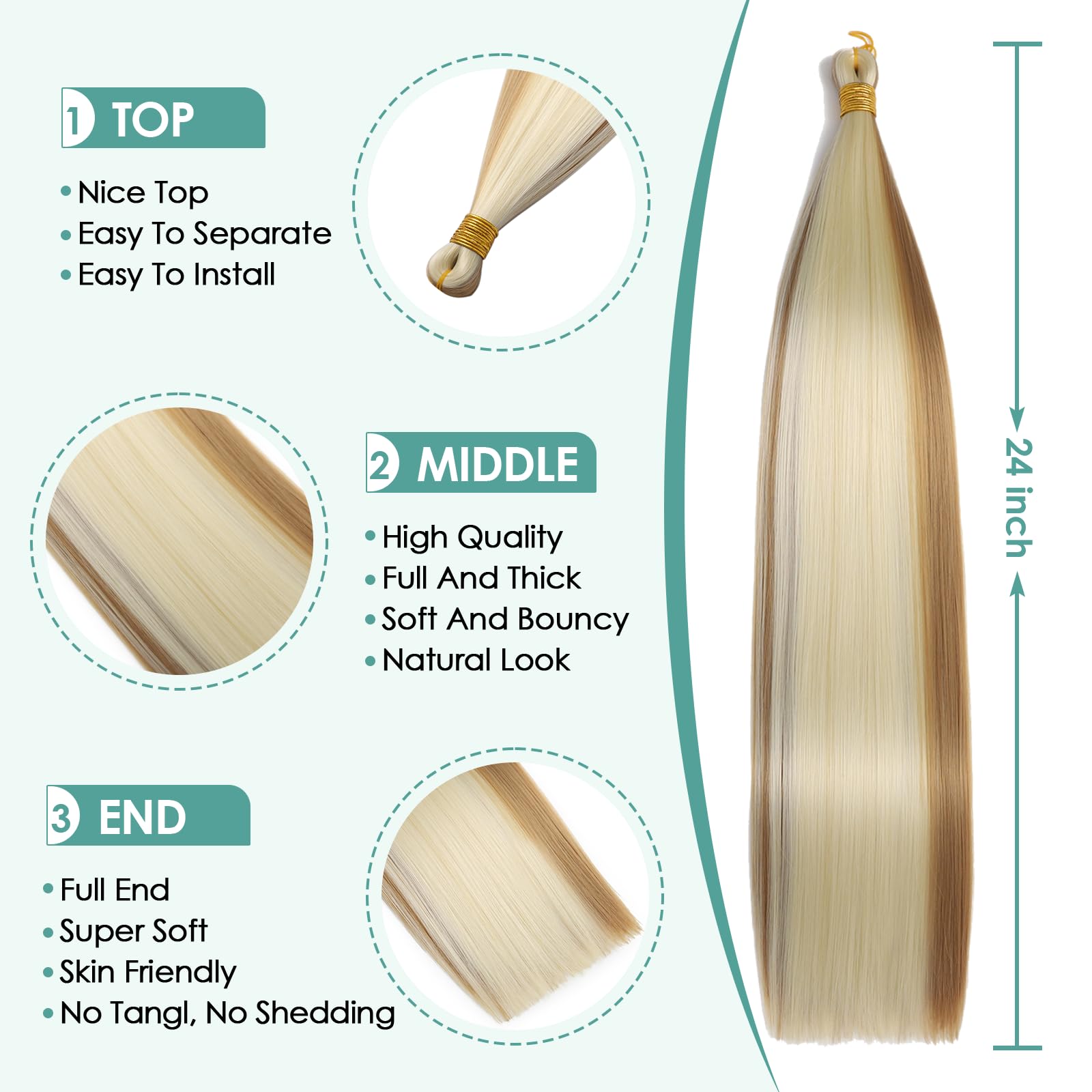 Locescsoc 28 Inch Straight Hair Extensions 150g 3 Packs Bone Straight Braiding Hair - Image 3