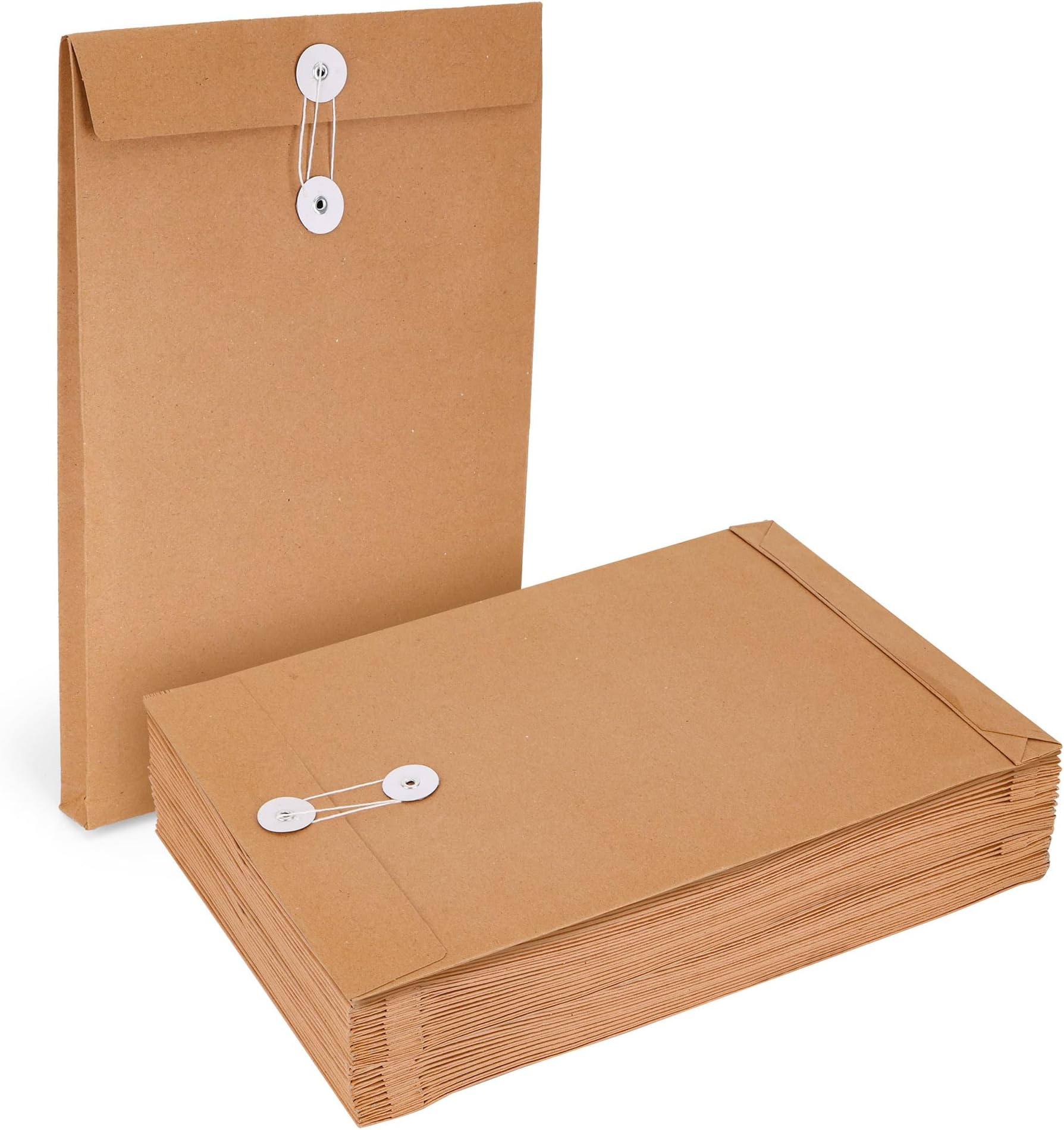 – 50 Pack Expandable Gussetted Envelopes with String Closure, 150gsm Manilla Envelopes 45mm Expanding, 35x25x4.5cm Kraft Envelope for Office, Business, Personal