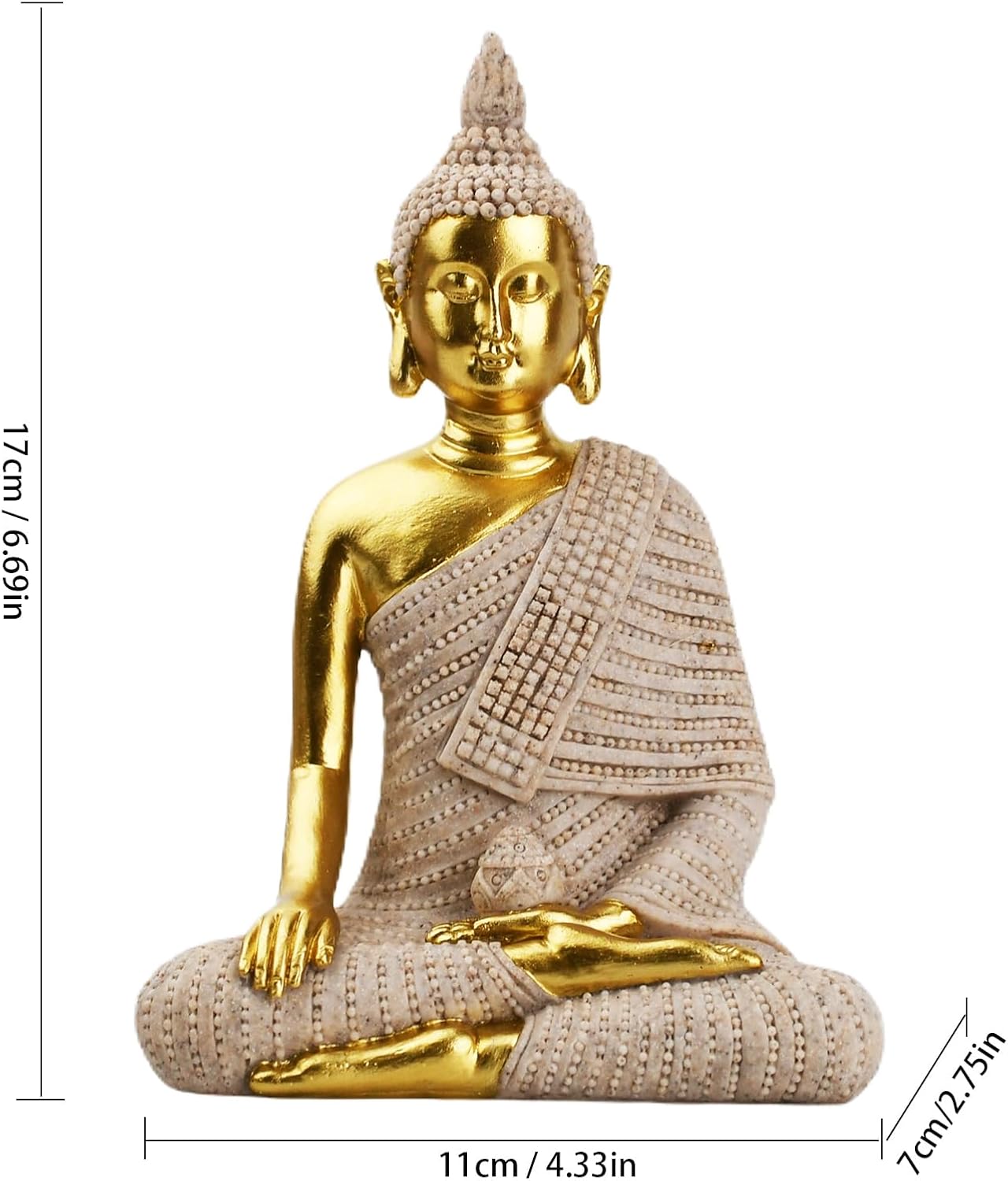 6.5 Inch Hand-Painted Buddha Statue - Exquisite Meditation Sculpture for Home/Office Desk, Feng Shui Zen Decor, Unique Housewarming Gift - Gilded Sandstone