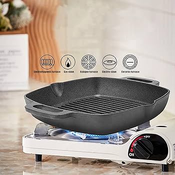 Amazon｜Toutrop 鋳鉄グリルパン 25.4cm 正方形 グリルパン
