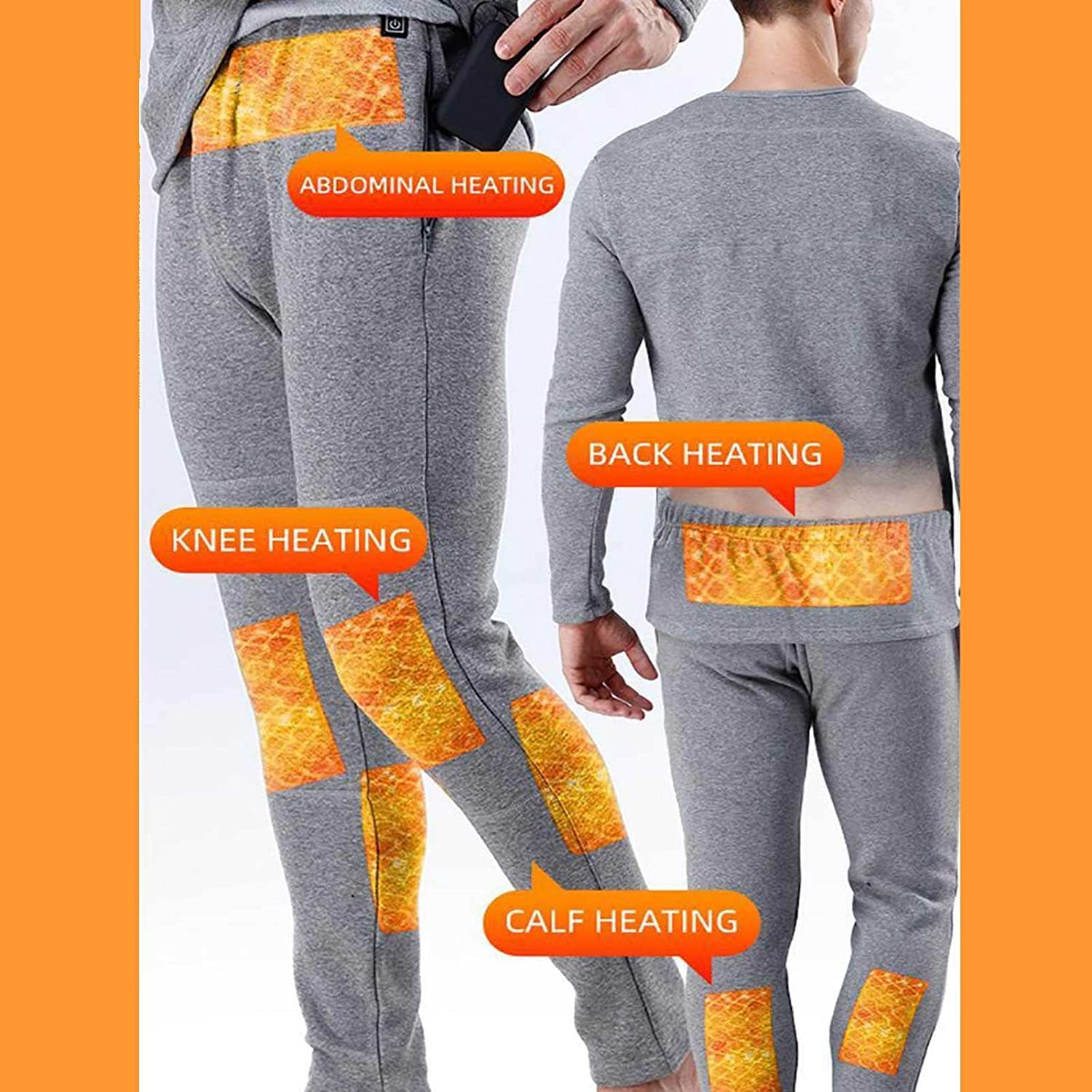 Męska bielizna termoaktywna, podgrzewane elektrycznie spodnie USB Ciepła odzież na zimę (bez baterii) (Color : SZARY, Size : XXL-XXLarge)