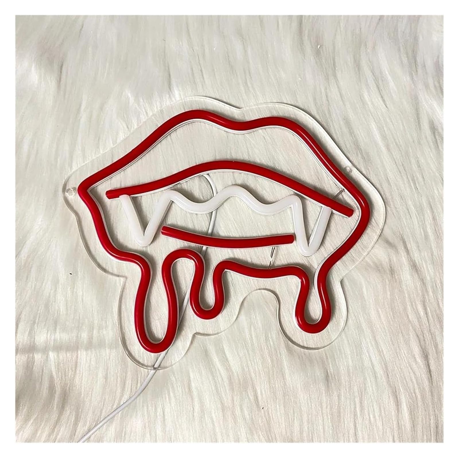 Lámpara de pared con forma dientes para diablo, luz LED neón regulable para salón, 25 cm x 21