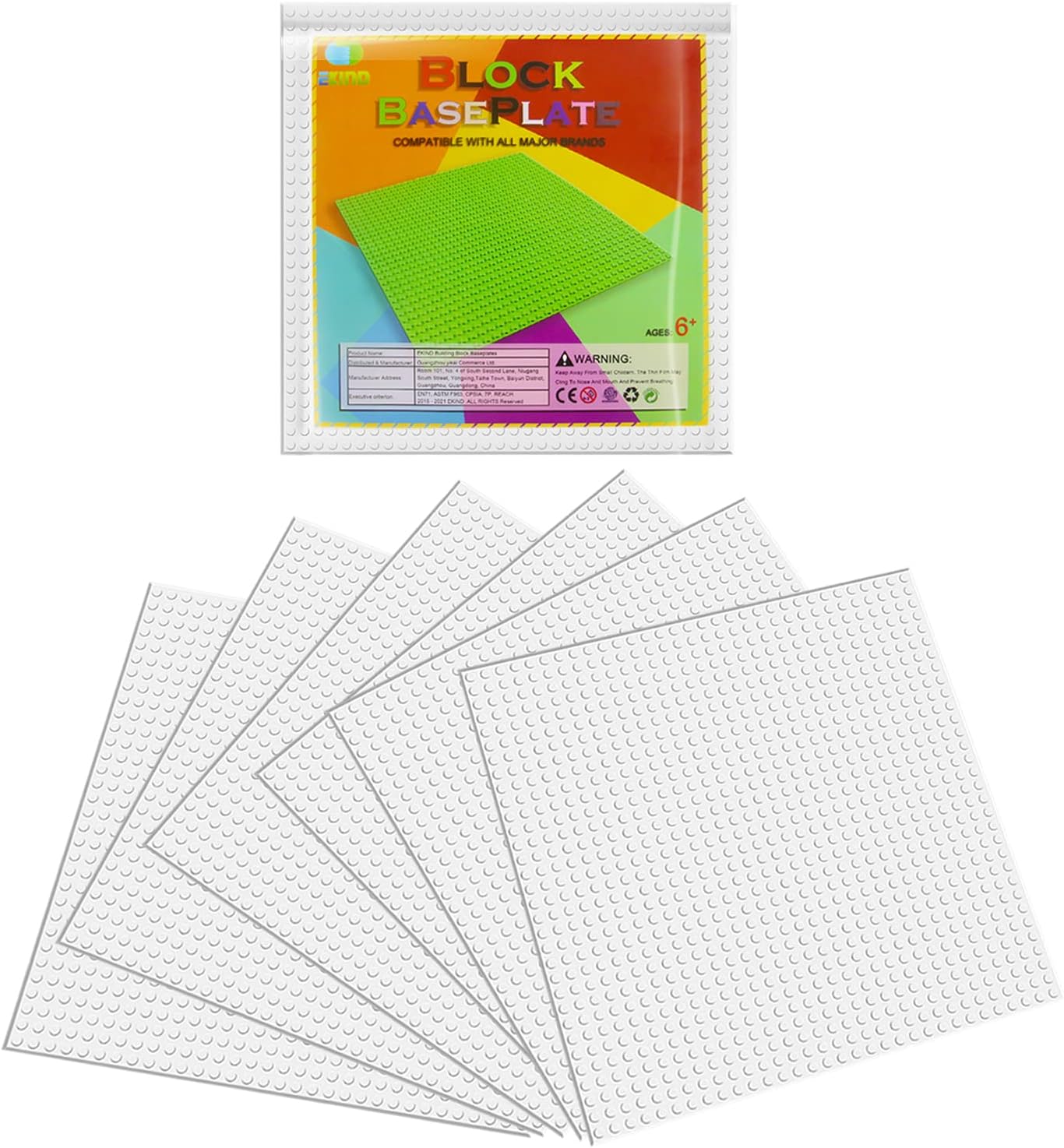 EKIND 6 PCS Classic Building Base Block Plate 10" x 10" Compatible with Building Brickyard Blocks All Major Brands (White)