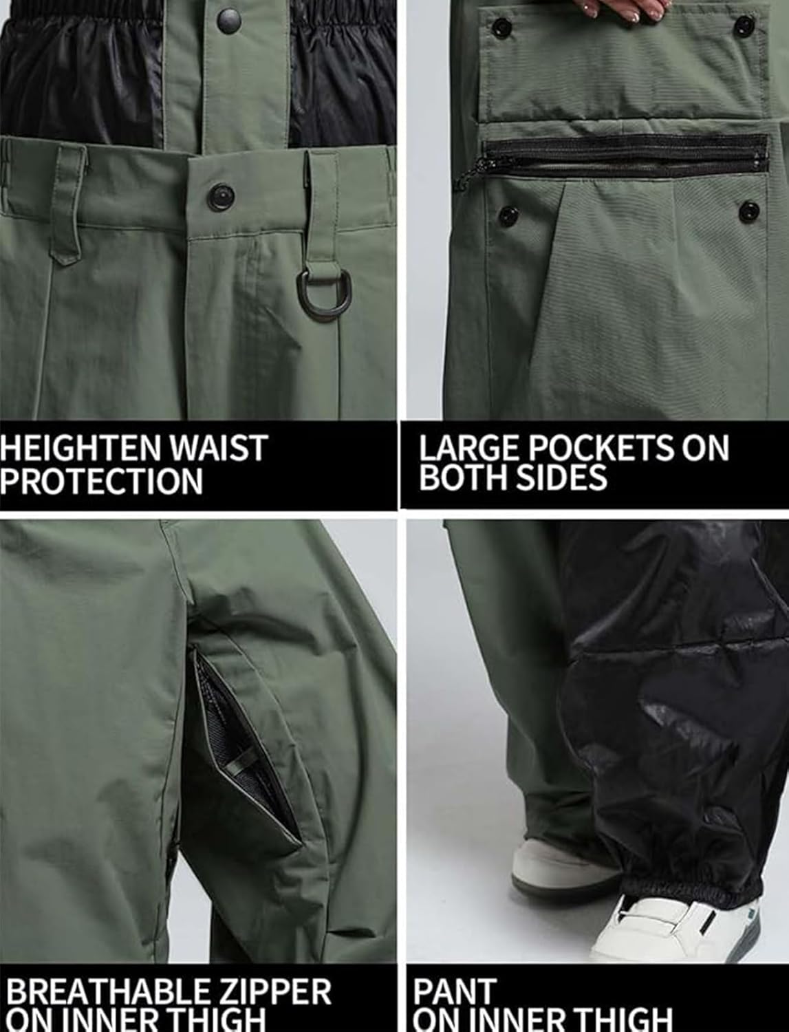 Mens Snowboard Pants Baggy Snow Pants Waterproof Ski Bibs Women Insulated Overalls