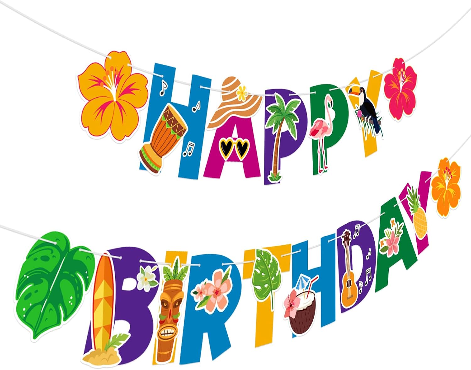 Hawaiian Birthday Banner Decorations Tropical Happy Birthday Banner Luau Party garlands Sign for Tropical Party Decorations Luau Parties Decor Summer Beach Hawaiian Theme Decor