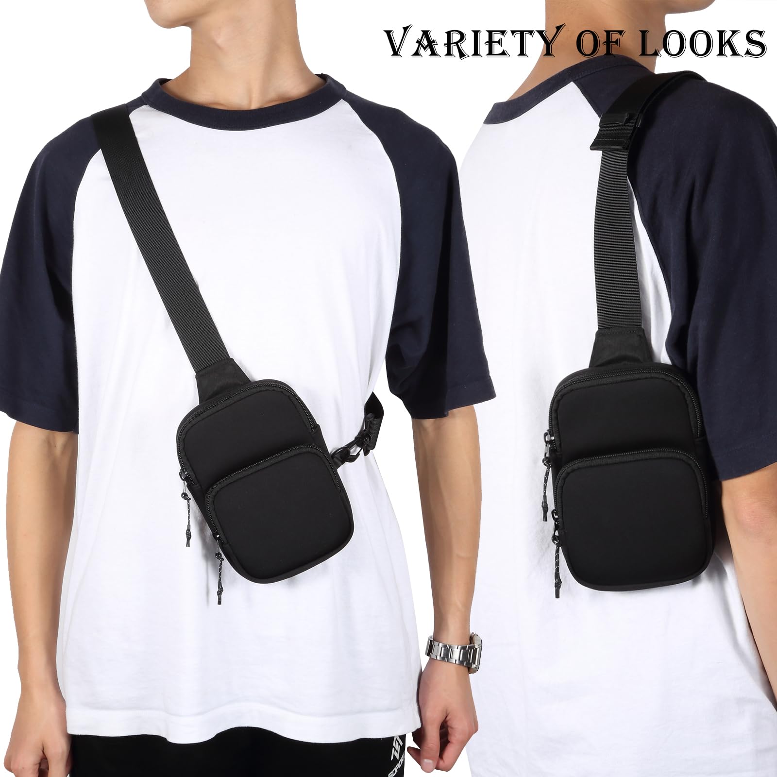 ZORSOME Unisex Outdoor Sling Bag, Small Crossbody Sling Backpack, Waterproof Neoprene Chest Bag for Hiking Traveling Black - Image 3