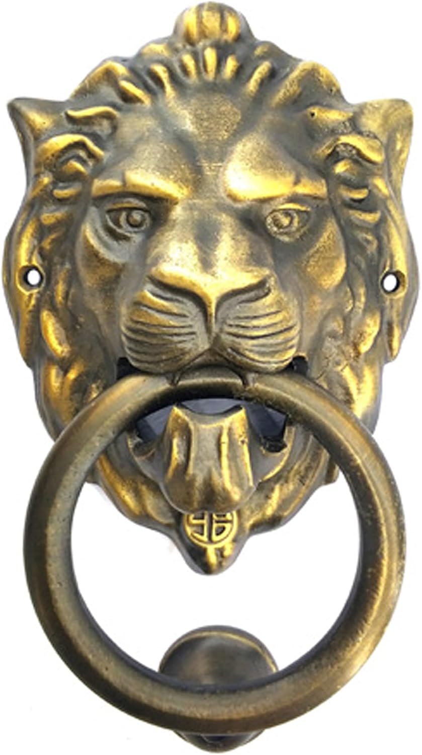 XL Lions Head Door Knocker,8.7 inches, 3lb, Heavy Solid Brass, Unlacquered Finish (Antique Bronze)