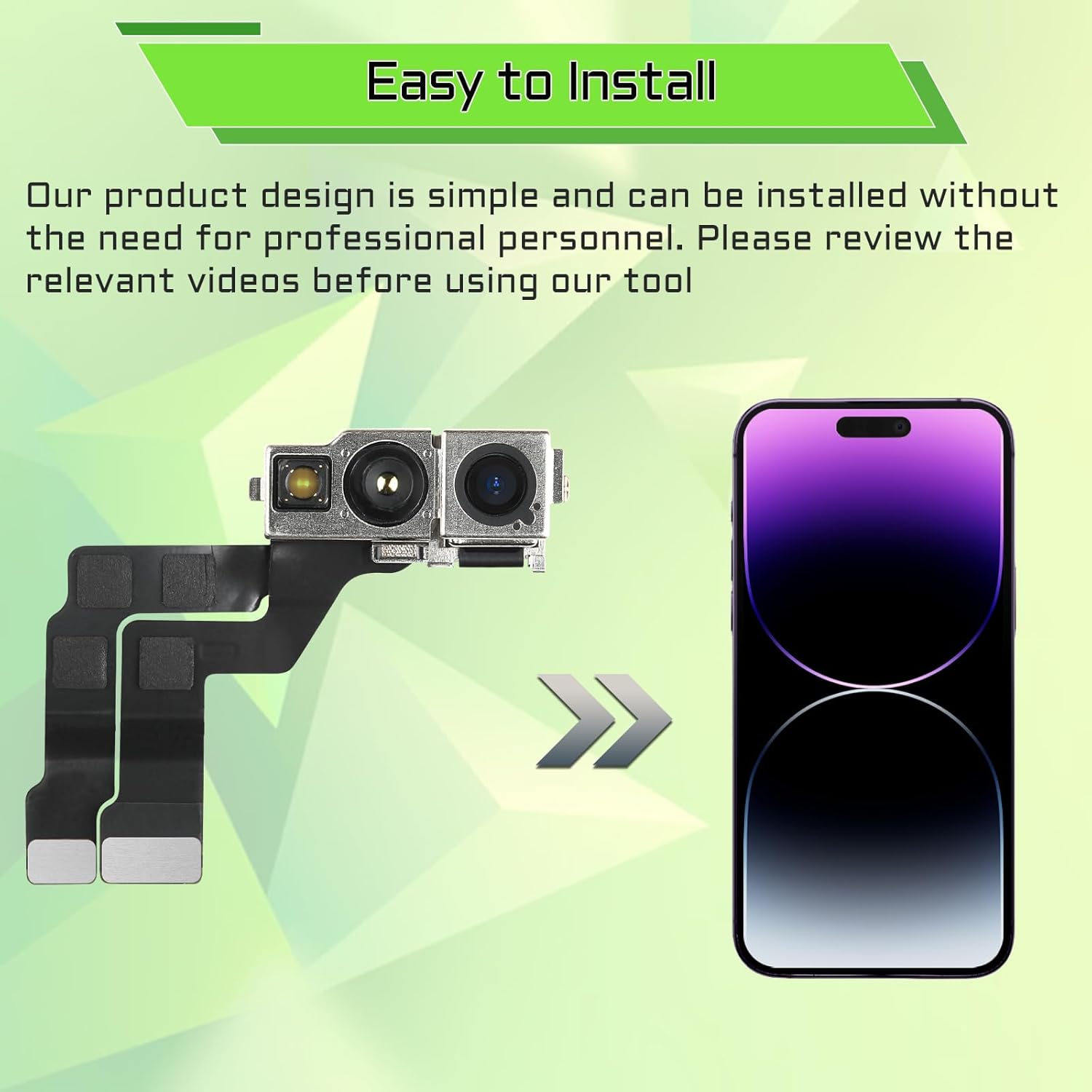 for iPhone 14 Pro Max Front Camera Replacement Selfie Camera 14promax 12MP OEM Front Facing Camera Flex Cable Module Light Receiver Repair with Fix Tools Kit A2651 A2893 A2894 A2895 A2896
