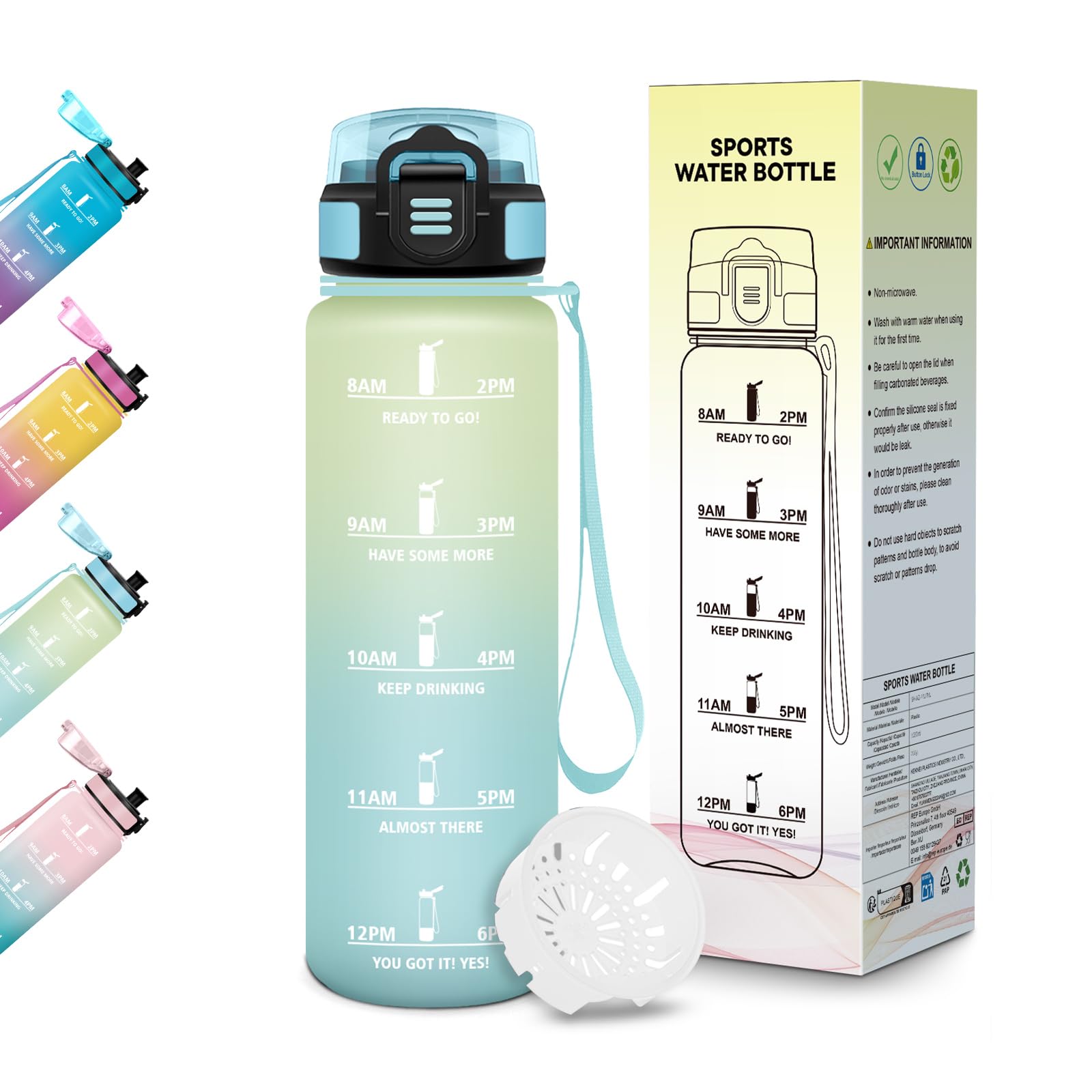 Motswedi Borraccia 500 ml, Senza BPA, Bottiglia Plastica, a prova di perdite, Borraccia Bambina, Adatta a Bevande Gassate, Bottiglia Ideale per Yoga, Scuola, Attività All'aperto - Beige Azzurro