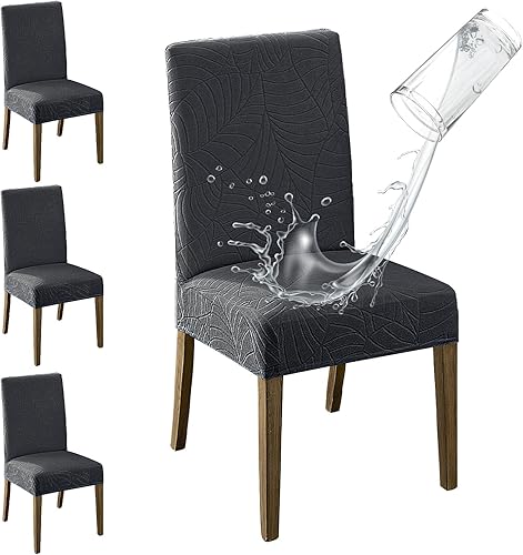 Miniatura 117 de MOSAYT Juego de 6 fundas para sillas de comedor 100% impermeables, súper ajuste elástico jacquard Parson, fundas extraíbles y lavables para sillas