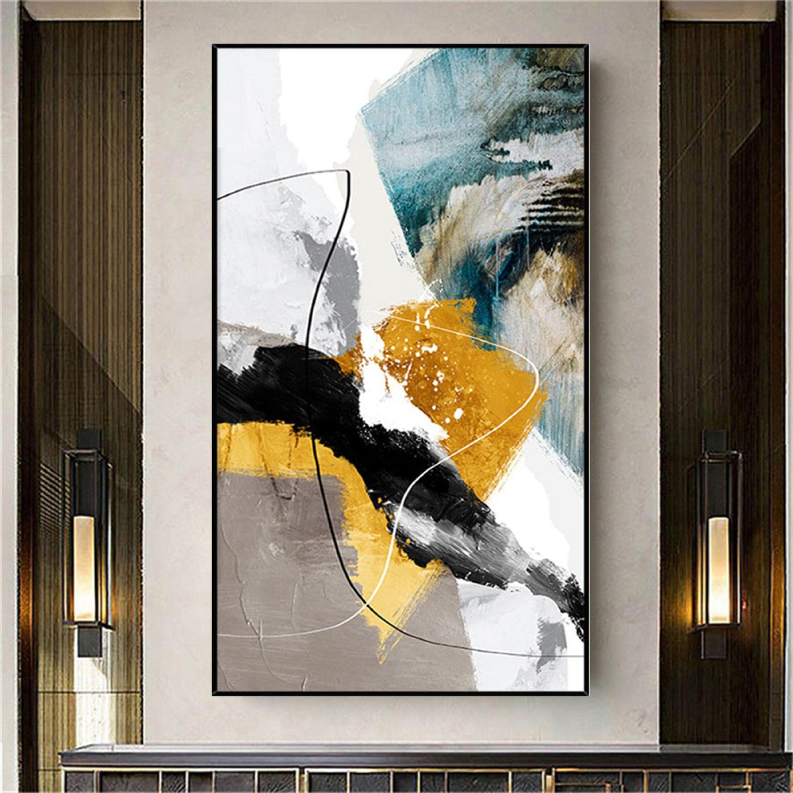 Amazon.co.jp: 大きなサイズの額入り抽象キャンバス油絵家の装飾額入り  