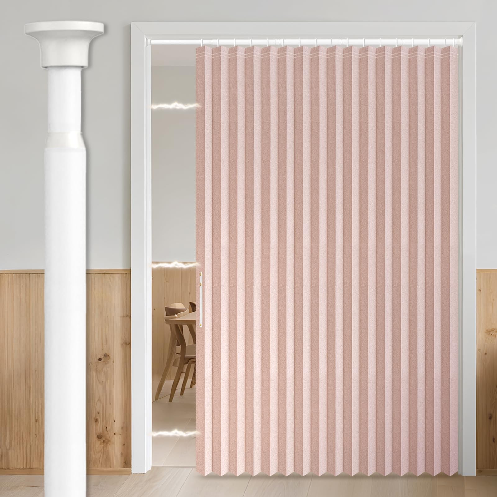 AJAZZ Blackout Accordion Doors Interior with Curtain Rods Adjustable 28-63" Long Magnetic Door Curtain Front Door Curtains for Glass Window Sets (1 Pack, 72 W x 78 L, Pink)