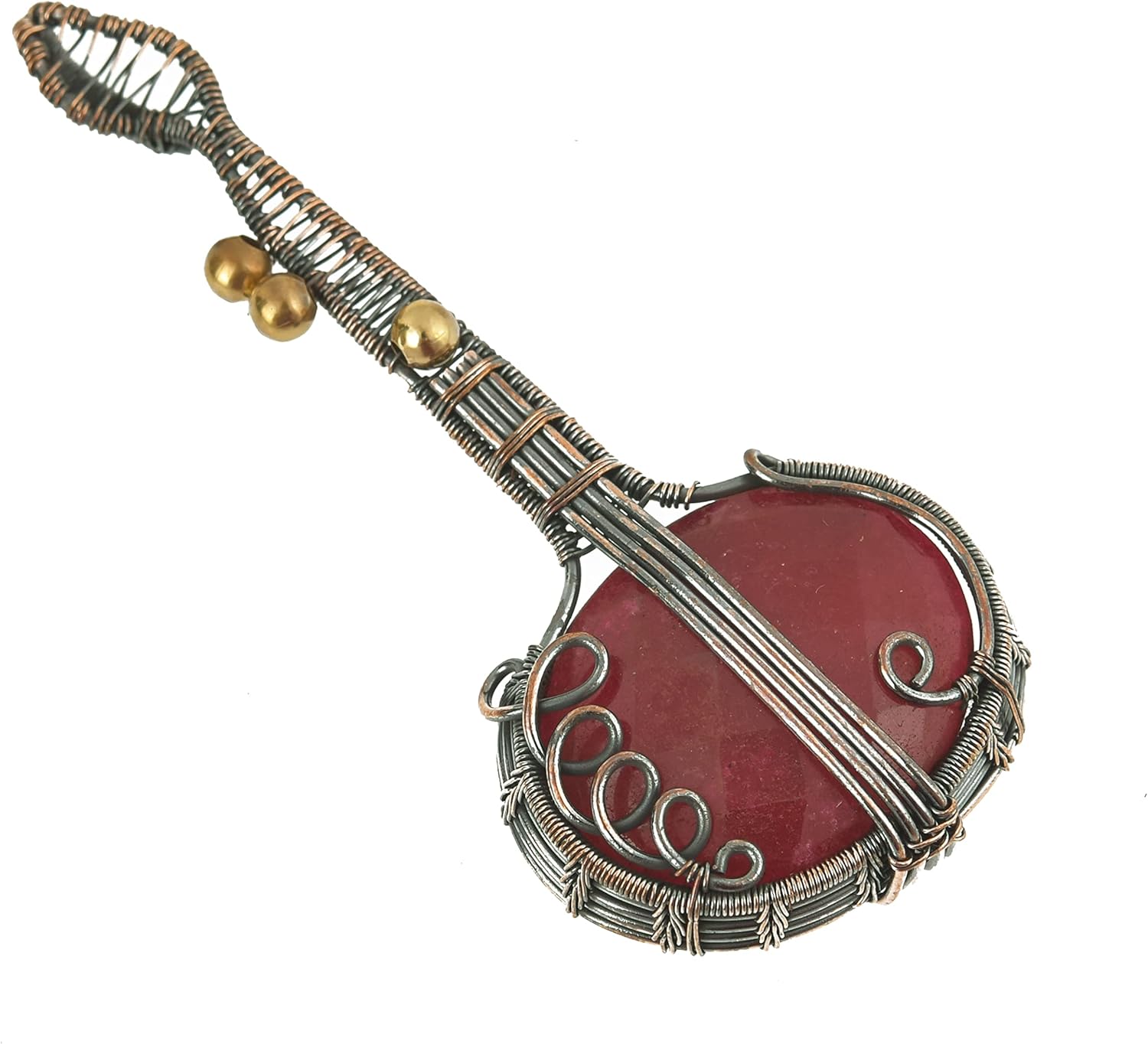 Guitar Shaped Gemstone Pendant Copper Wire Wrapped Jewelry Necklace