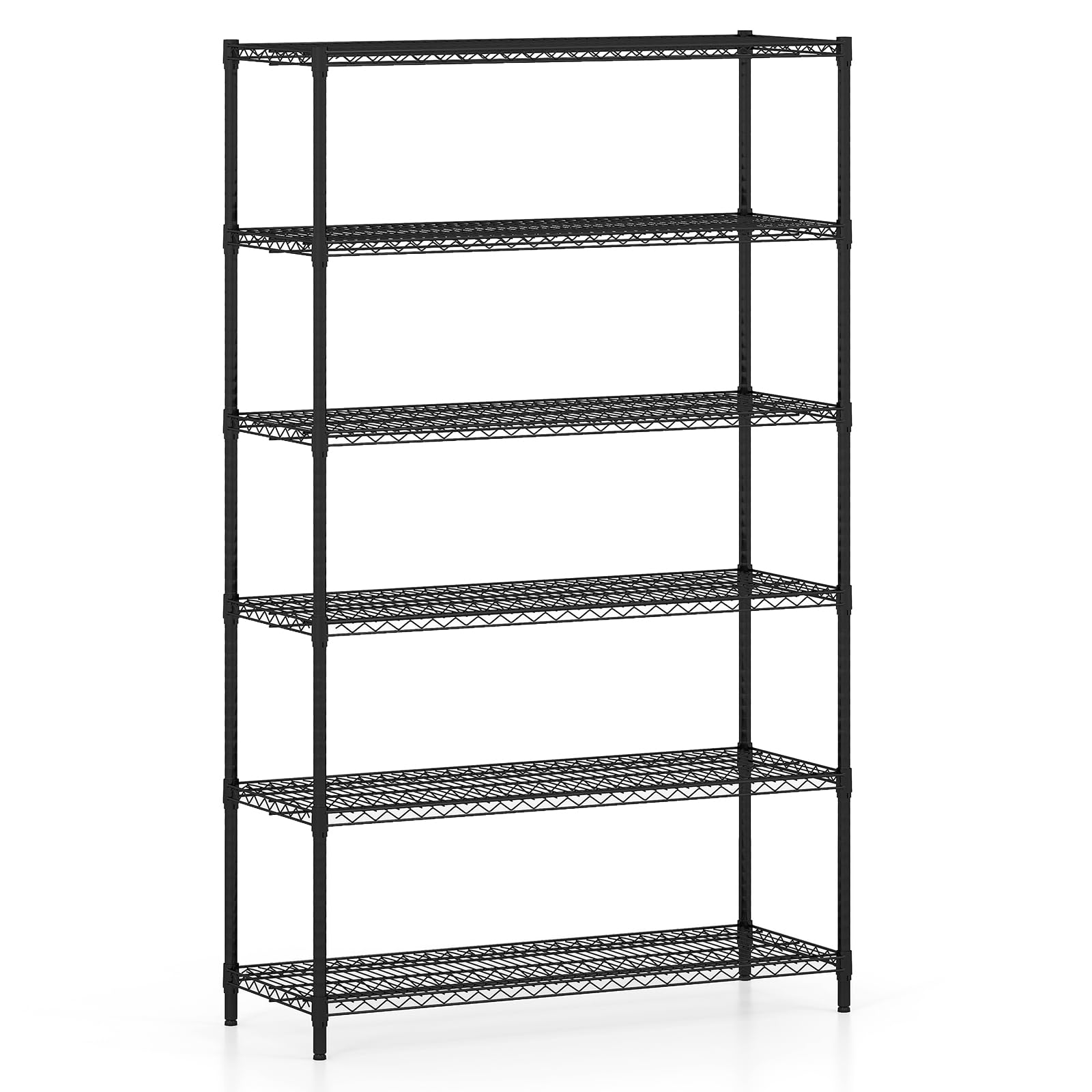 COSTWAY 3/4/5/6-Tier Metal Shelving Unit, Adjustable Wire Storage Shelves with V-shaped Shelving Rack & 4 Hooks, Narrow Utility Storage Shelf for Home Kitchen Garage (121 x 46 x 200cm, No Hooks, 6) — image 1