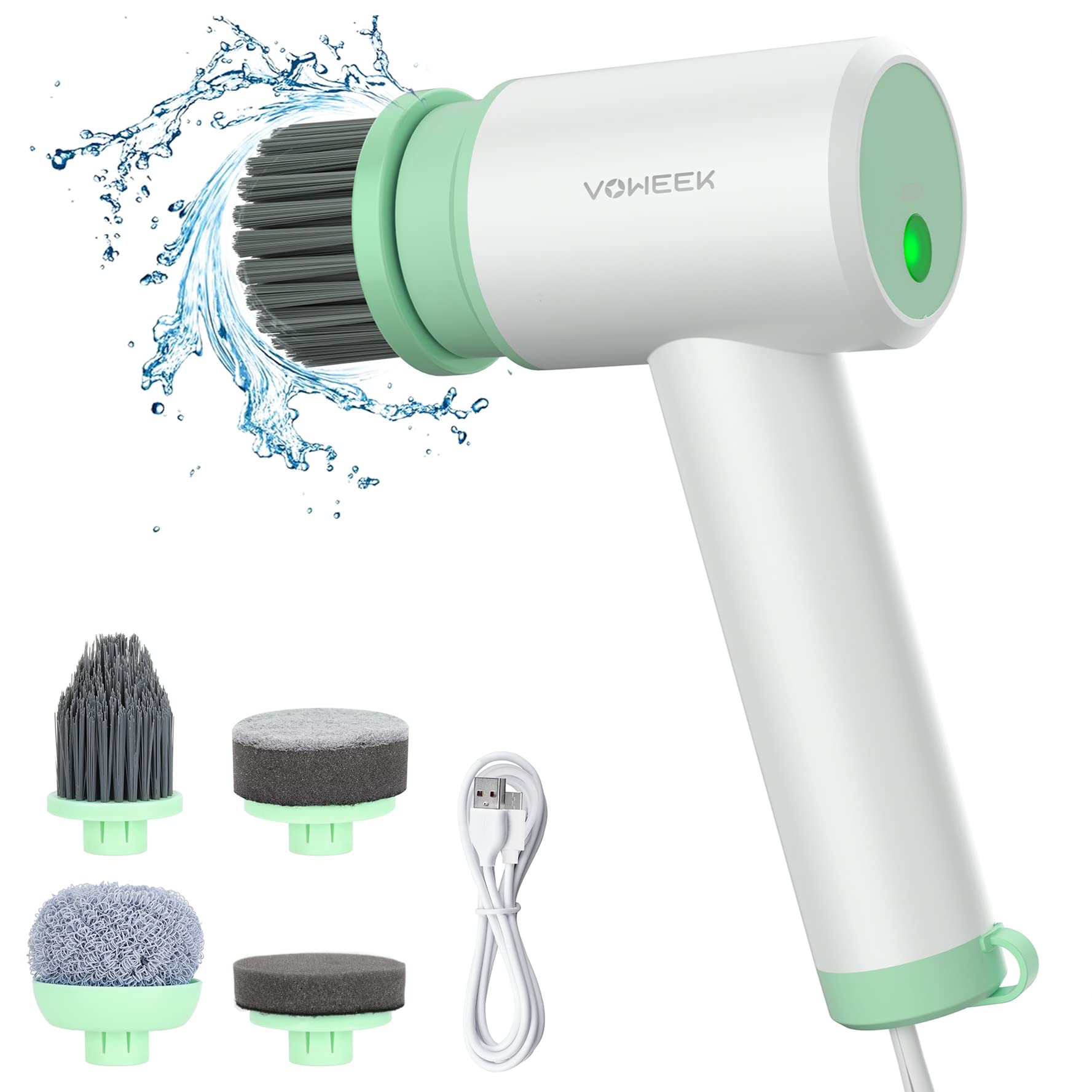 Electric Spin Scrubber, Cordless Power Scrubber Cleaning Brush with 2 Rotating Speeds and 5 Replaceable Brush Heads, Electric Scrubber for Bathroom, Kitchen, Tub/Tile/Floor/Sink/Window, Green