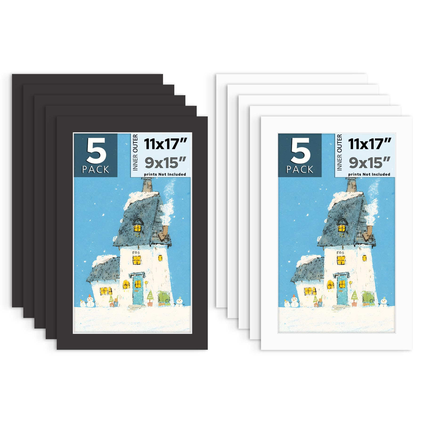 Mat Board Center, 10 Pack 11x17 Photo Mat for 9x15 Pictures, White &amp; Black