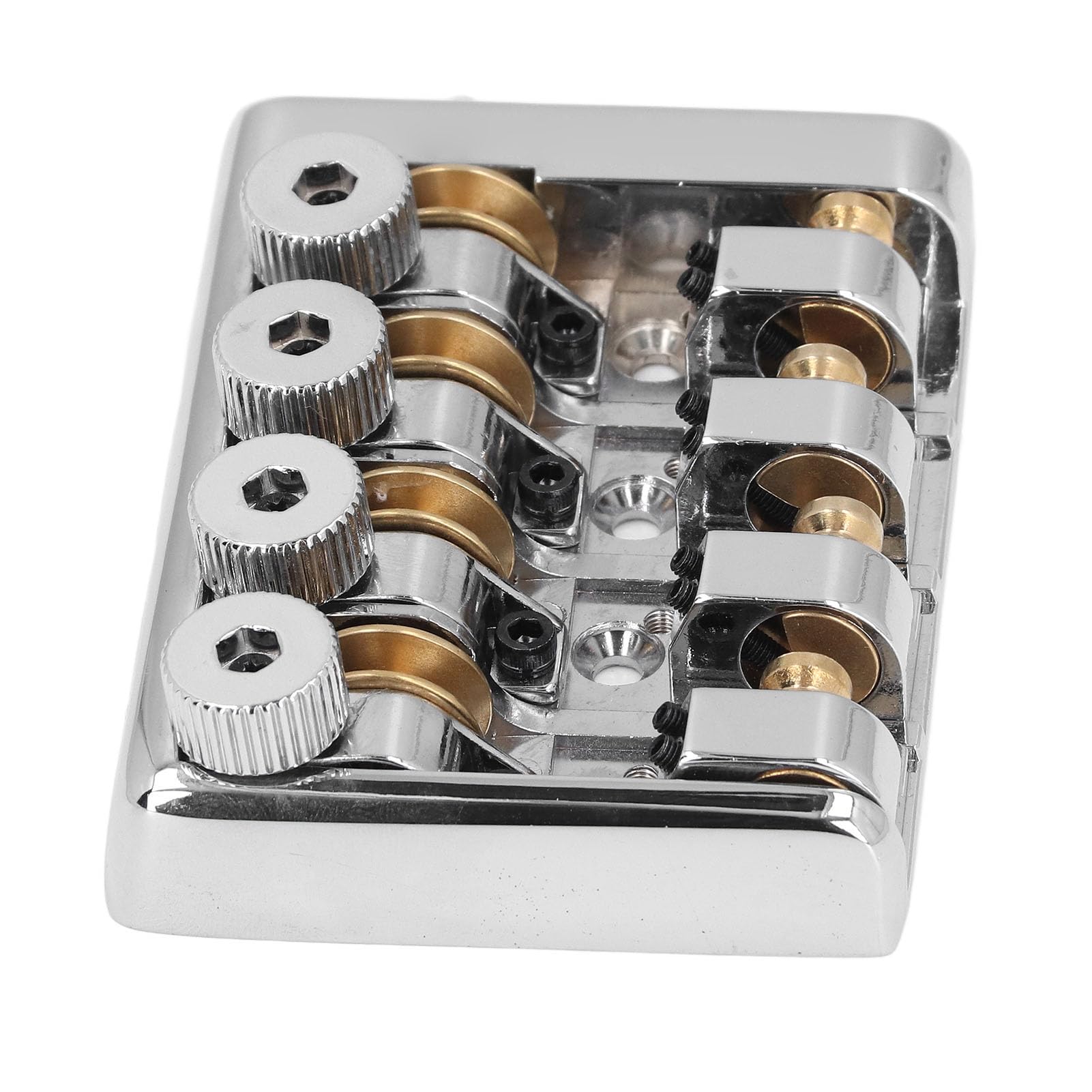 Ponte per basso elettrico senza testa a 4 corde Sostituzione ponte in ottone in lega di zinco premium con blocco delle corde per suonabilità e durata migliorate su bassi senza (Silver)