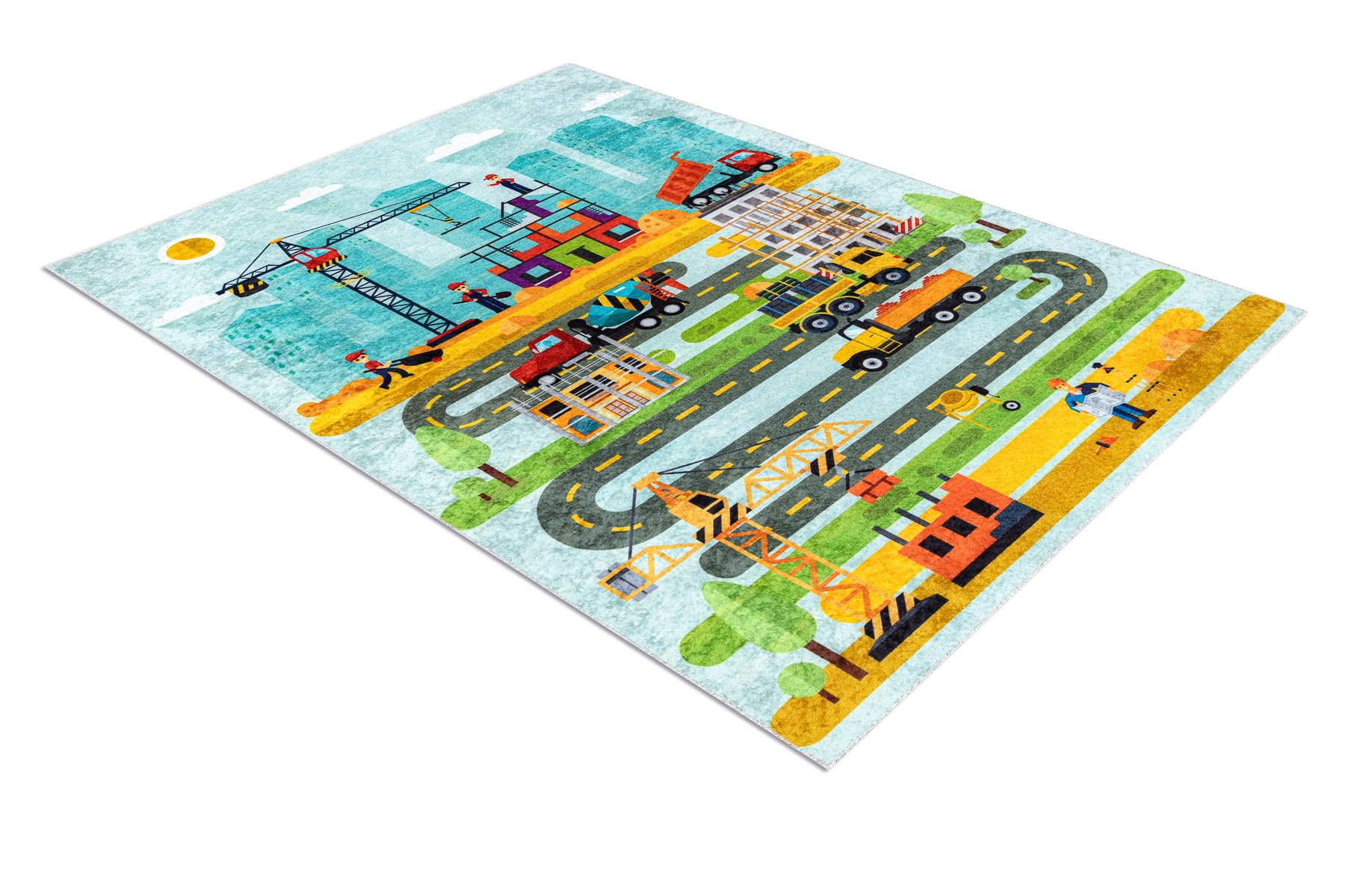 rugsx Alfombra Lavable Junior 52105.801 Sitio de construcción, Calles, para niños, Antideslizante - Azul 80x150 cm