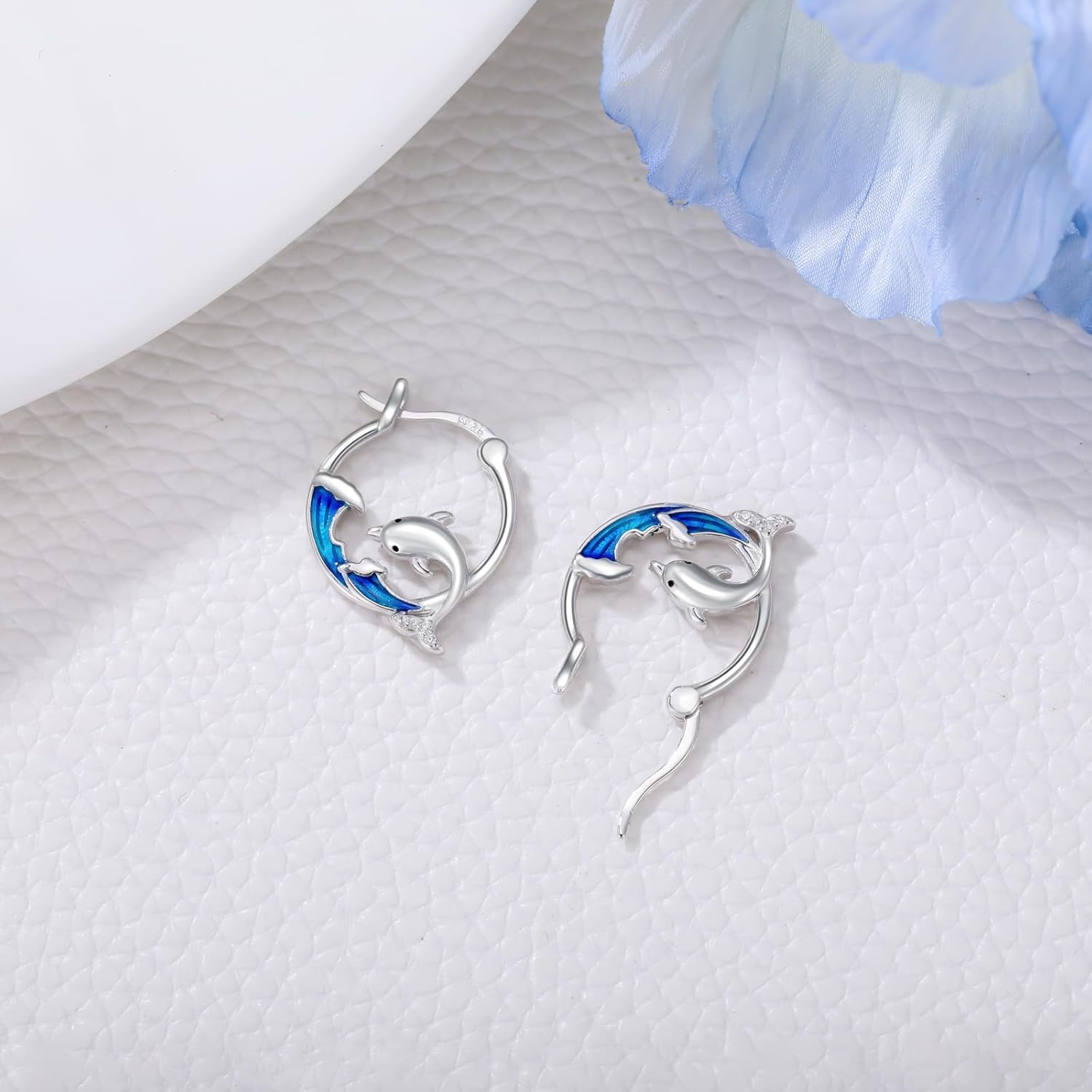 SeaTurtle dolphin Hummingbird Earrings for Women 925 Sterling Silver Sea Waves Earrings Ocean Huggie Hoop Sea Turtle dolphin Earrings Jewelry Gifts - Image 2