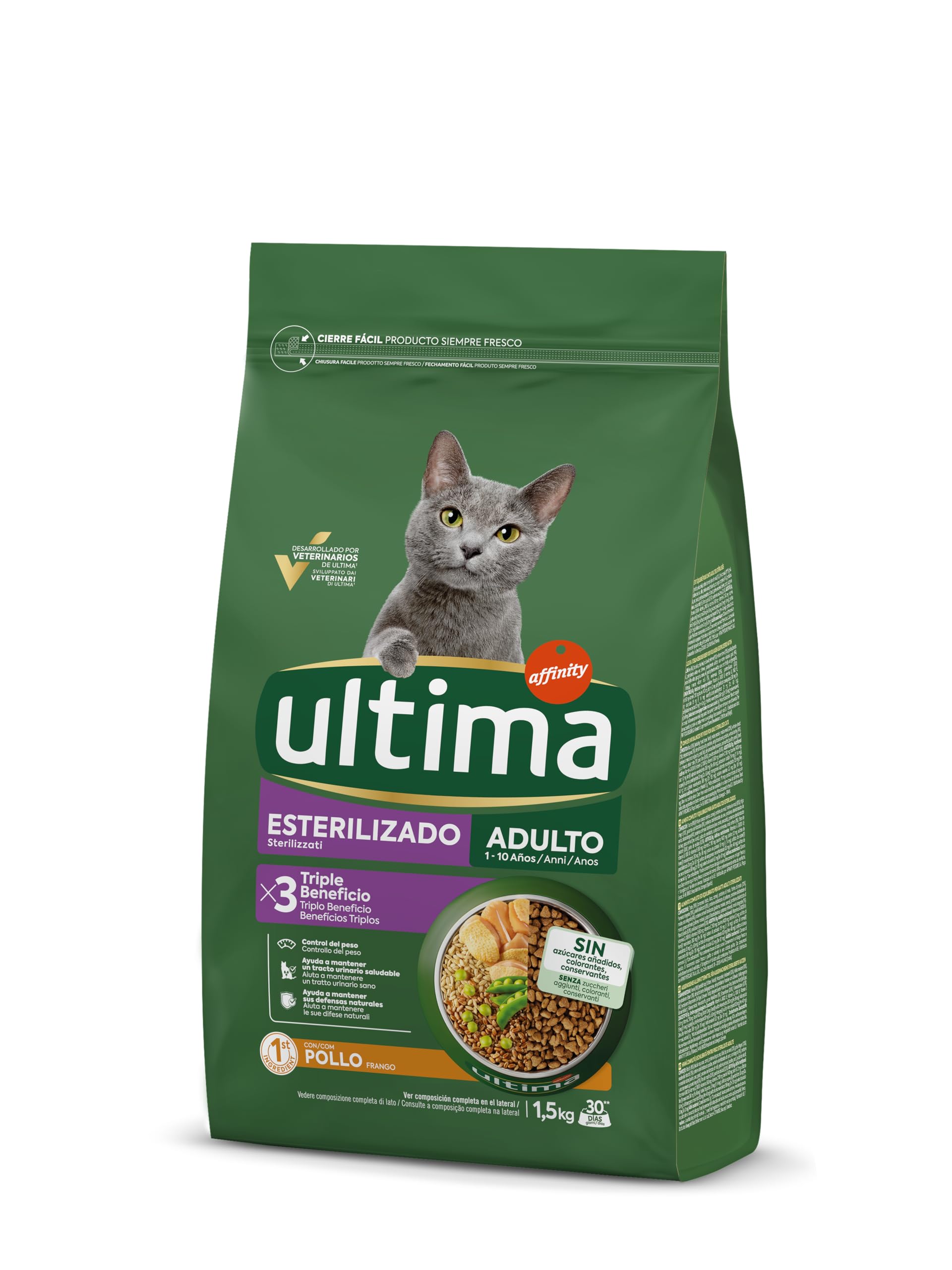 Ultima Cibo per Gatti Sterilizzati Adulti con Pollo - Confezione da 4 x 1,5 kg - Totale: 6 kg