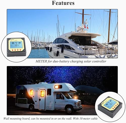 Miniatura 7 de EPEVER Medidor MT-1 remoto con pantalla LCD para controlador de carga solar EPIPDB-COM Serie 10A20A Sistema de carga de panel solar de doble batería