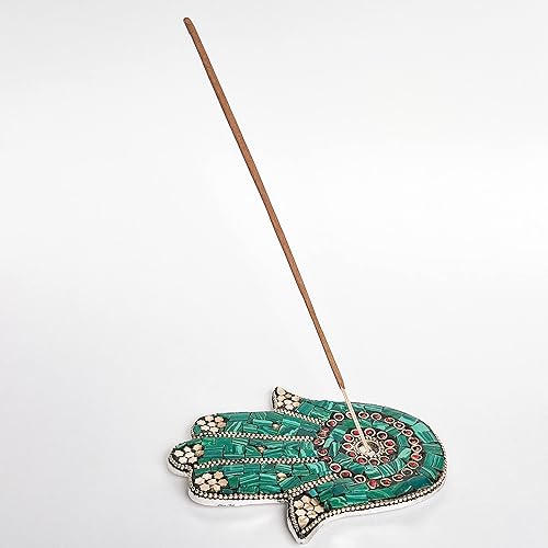 Miniatura 2 de Verde - Soporte para incienso de mano Hamsa - Mosaico Piedras