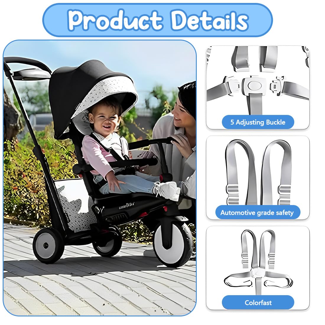 Cinture Universali per Seggiolone Cinghie per Seggiolone a 5 Punti, Cinture Seggiolone Pappa Universale, Regolabile Cintura di Sicurezza per Bambini, Adatta per Seggioloni Auto Carrozzine