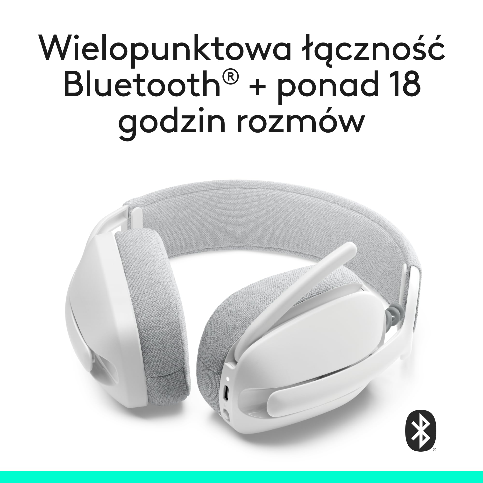 Logitech Zone Vibe 100 Lekkie bezprzewodowe słuchawki nauszne z mikrofonem z redukcją szumów, Zestaw słuchawkowy Bluetooth, dla Teams, Google Meet, Zoom i Mac/PC - Biały