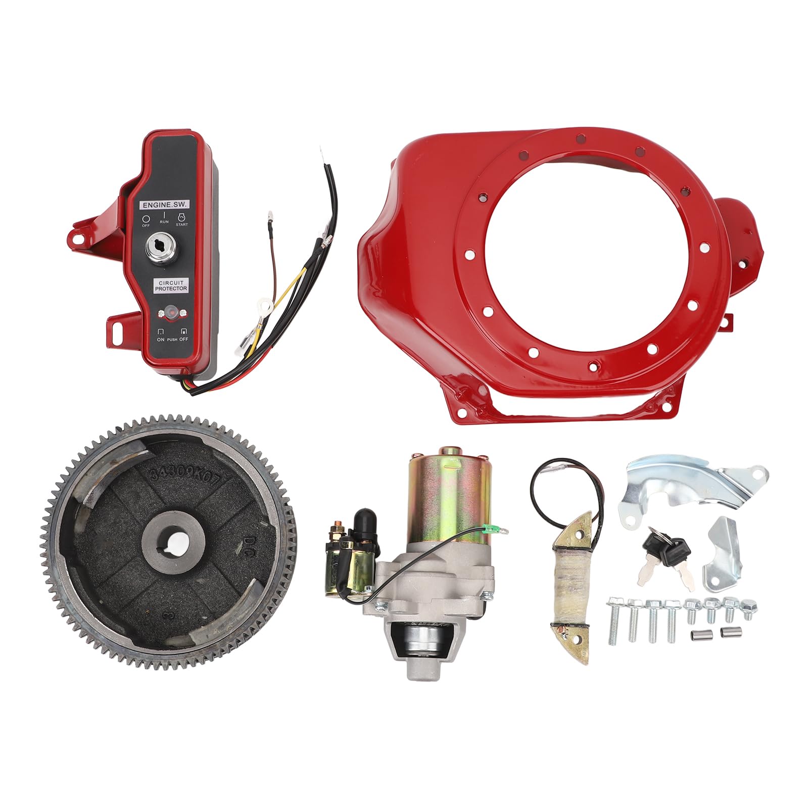 Kit de Arranque Eléctrico para Motores GX160 GX200 de 4 Tiempos, Interruptor de Arranque, Cubierta del Volante de Encendido del Motor de Arranque, Metal ABS, Varios