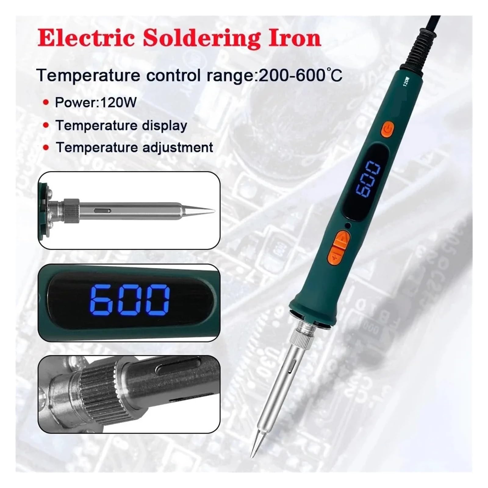 Kit De Pistola For Soldar Digital De 120W, Juego De Herramientas De Soldadura De Reparación, Soldador Eléctrico, Temperatura De Calibración Dual 200-600C