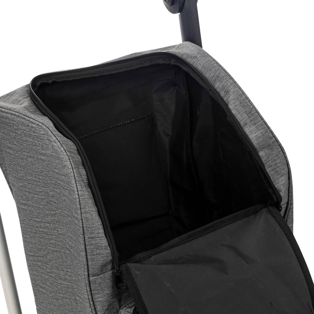 5five - Carrello pieghevole a 4 ruote, grigio, 46L - Maniglia regolabile - Tasche con cerniera - Scomparto per alimenti freschi - Leggero - Shopping e mercato - Attività all'aperto