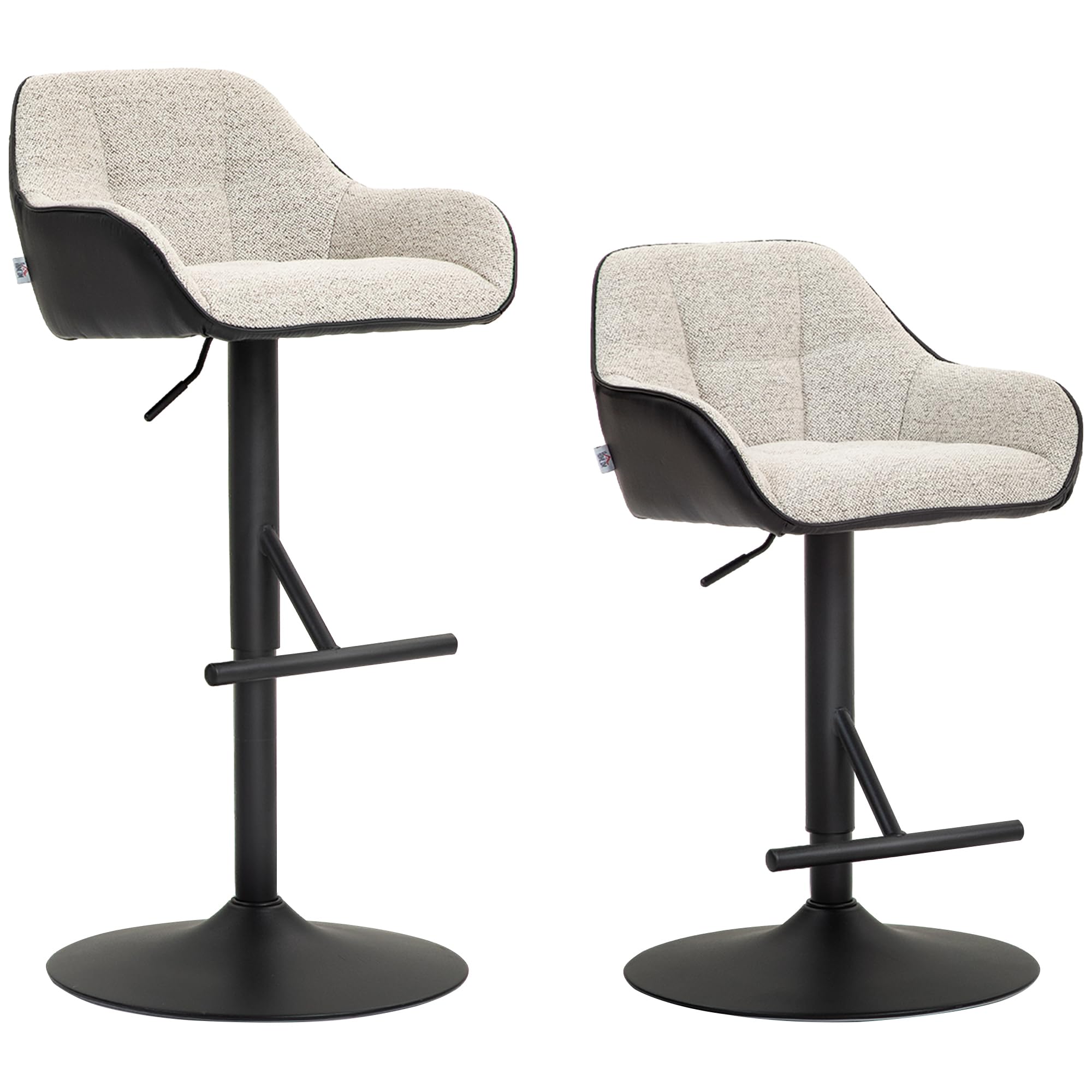 HOMCOM Bar Stools Set of 2 with Back, Footrest and Armrests, Adjustable Fabric PU Kitchen Stools with Non-Slip Base for Counter, Restaurant, Light Grey