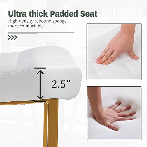 Miniatura 4 de Juego de 2 taburetes de bar de altura de mostrador blanco y dorado para encimera de cocina, taburetes de bar modernos sin espalda con asiento