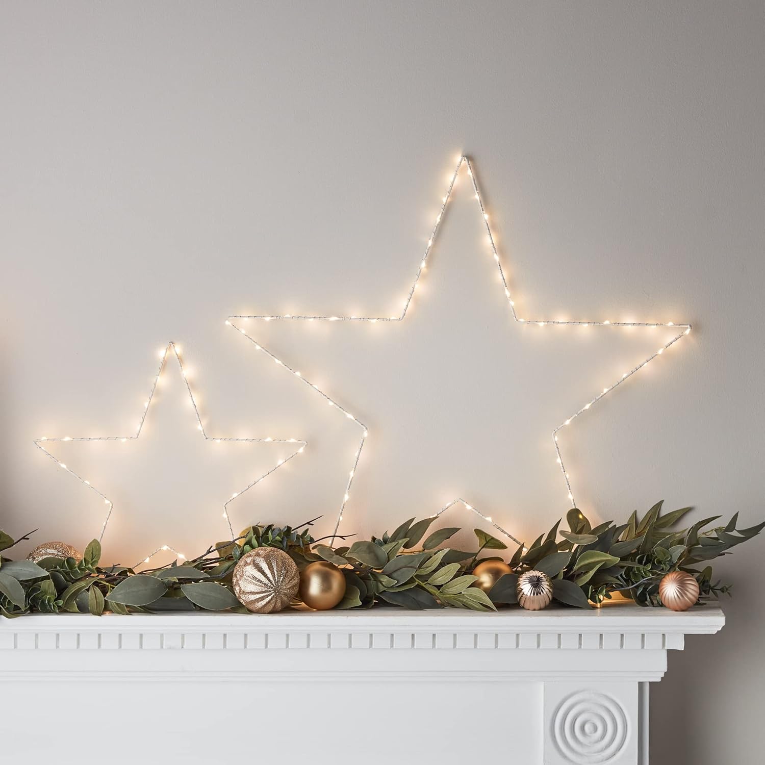 Lights4fun Set of 2 Christmas Indoor Light Up Star Window Decorations