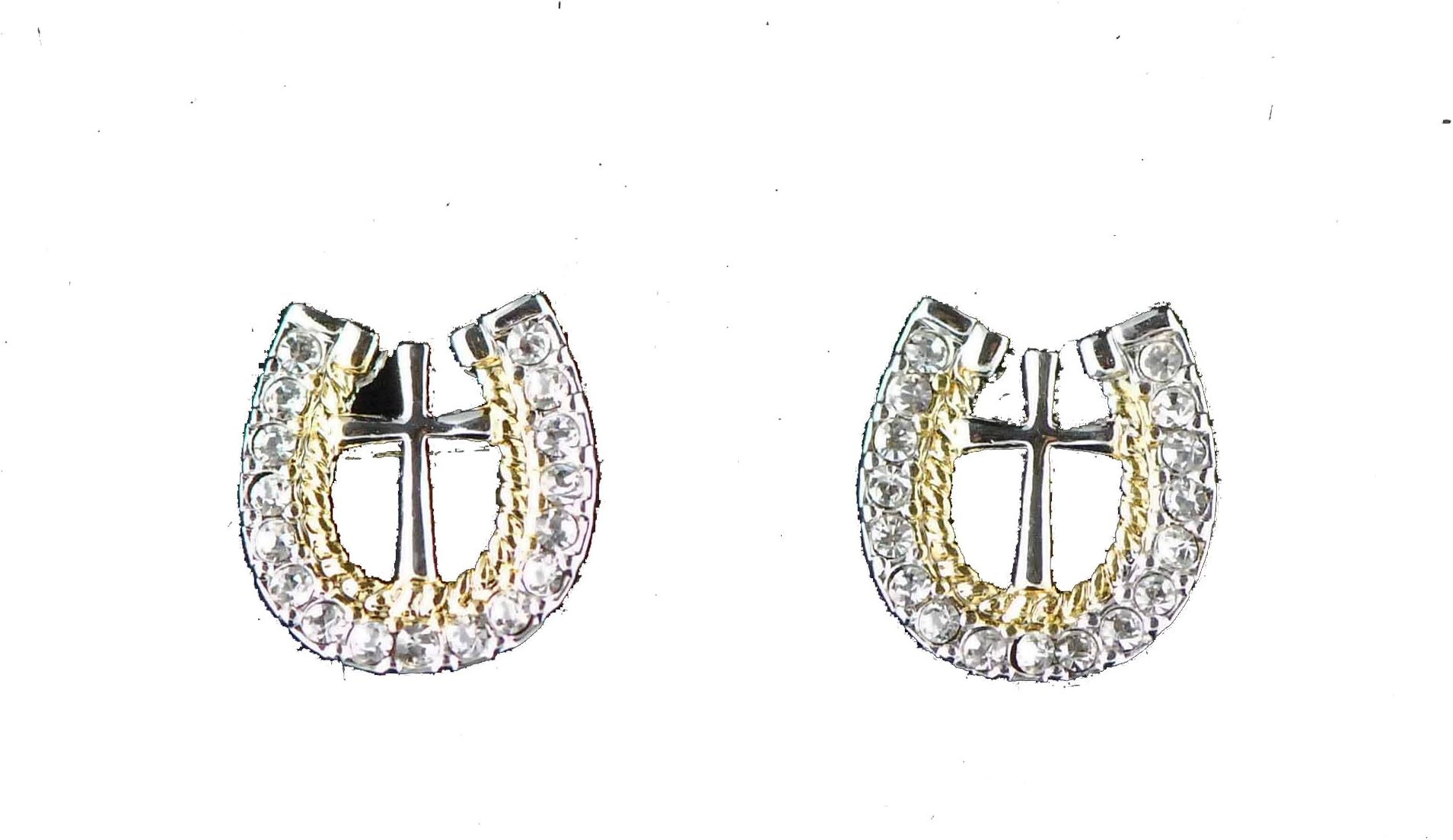 Western bling horse lover jewelry horseshoe cross crystal rhinestone embossed rope edge post earrings