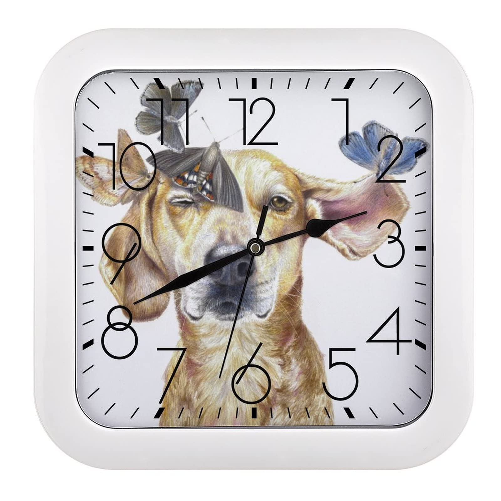Horloge murale papillons carrée 26cm pour décoration de salon et chambre