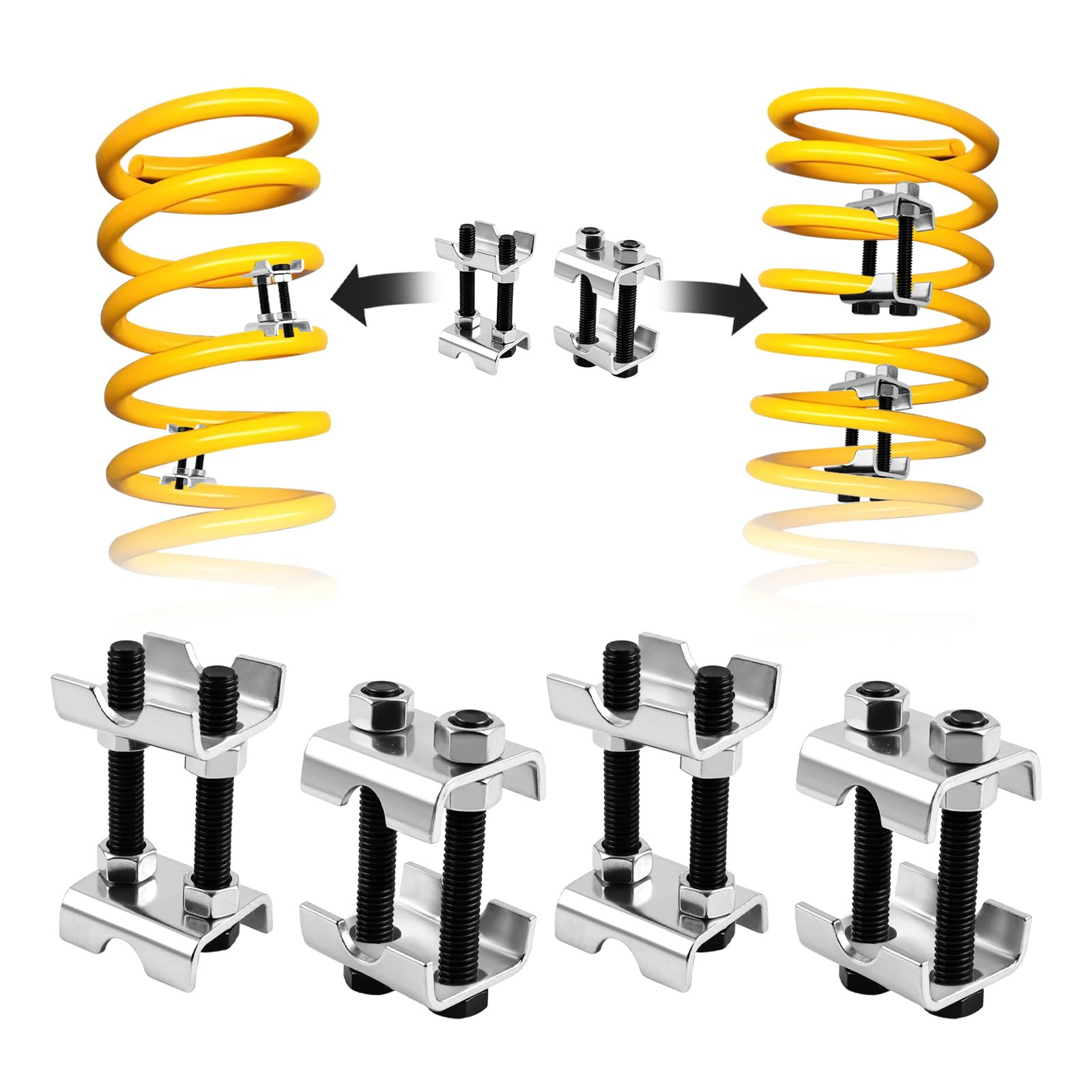 4 herramientas de compresor de resorte helicoidal, compresor de resorte ajustable de 2 vías para levantar de 1 a 2 pulgadas, accesorios de acero al carbono, espaciador de resorte helicoidal para