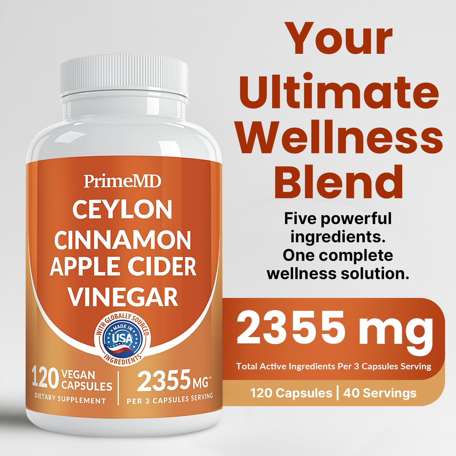 Ceylon Cinnamon 2355mg with Cider Vinegar & Ginseng, 120ct — Amazon image 2