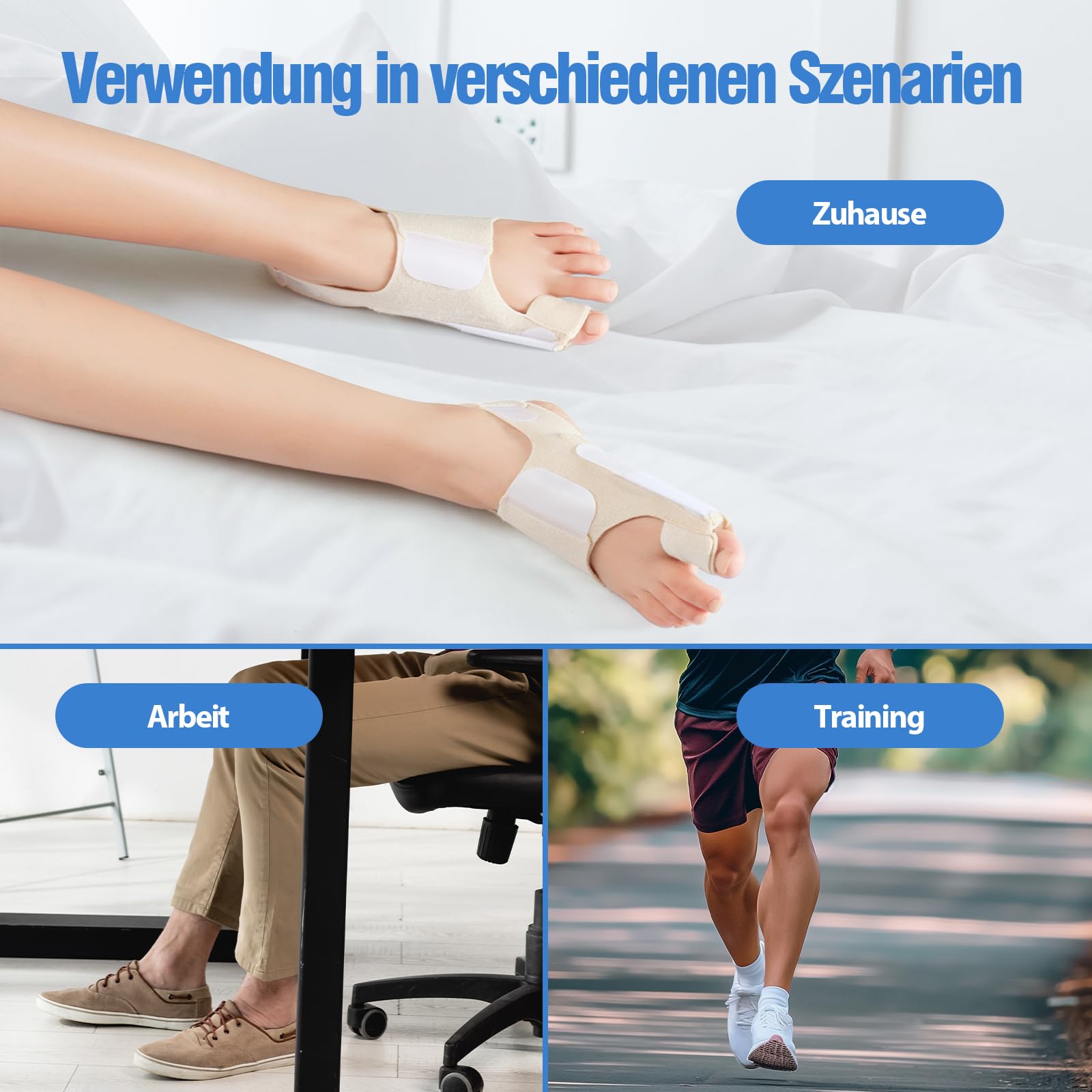 Hallux Valgus Schiene für Damen & Herren – Verstellbare Hallux Valgus Bandage mit Gelpolster zur Korrektur und Schmerzlinderung – Einheitsgröße, 1 Paar
