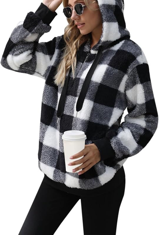 Nirovien Womens Sherpa Pullover Fuzzy Hoodie Fleece Sweatshirts(Black,XL) image 2