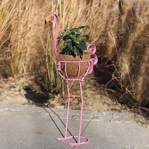 Miniatura 6 de MorTime Macetero con diseño de flamenco, flamenco de metal rosa con cesta, soporte para interiores y exteriores, hogar, jardín, patio, césped (22