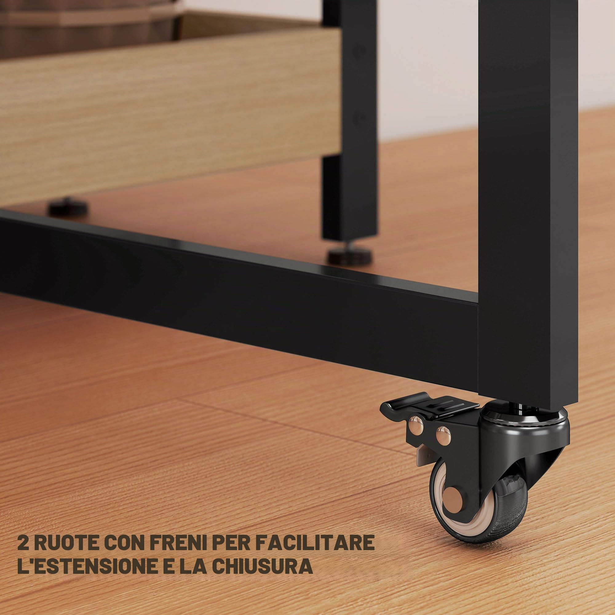 HOMCOM Tavolo da pranzo pieghevole allungabile su ruote per 4 Rovere