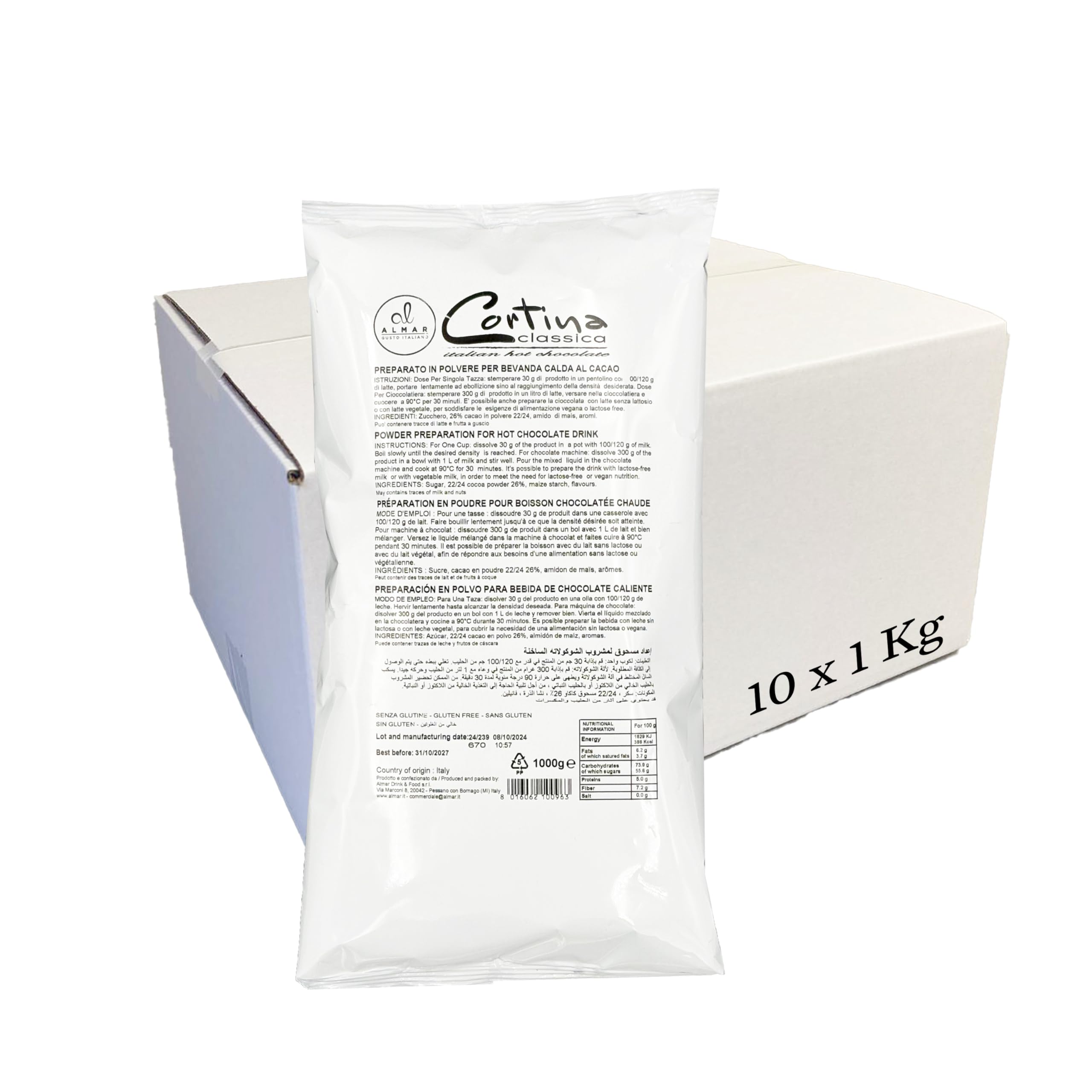 Almar Cioccolata Calda, Preparato Per Cioccolata Calda, Cacao in Polvere, Senza Glutine, Lattosio Conservanti, 100% Made in Italy - OFFERTA RISPARMIO 10 Buste da 1KG