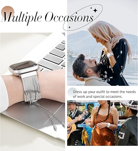 Miniatura 7 de Goton Correa de acero inoxidable con borlas para Apple Watch de 1.496 pulgadas, 1.575 pulgadas, 1.614 pulgadas, 1.654 pulgadas, 1.732 pulgadas,