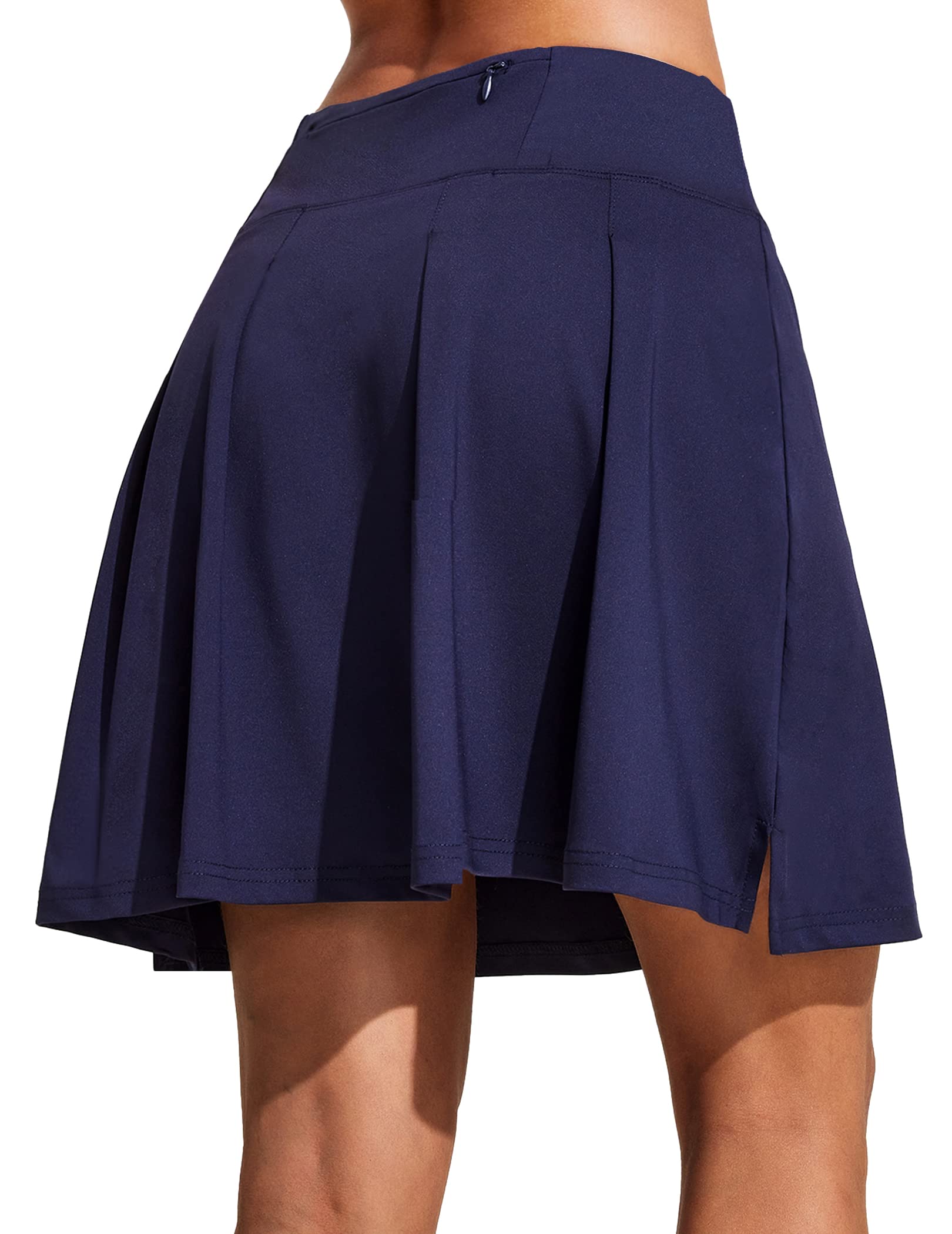 COOrun 18" Tennis Skirt Knee Length High Waist Skorts Skirts for Women Golf Pleated Built-in Shorts Skirts with Pockets