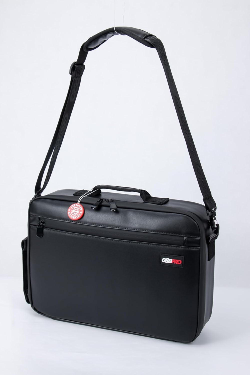 G&BPRO Crossbody Briefcase with Extending Tray System | All-in-one Mobile Workstation Travel Bag (Black/Leather With Black Zipper)