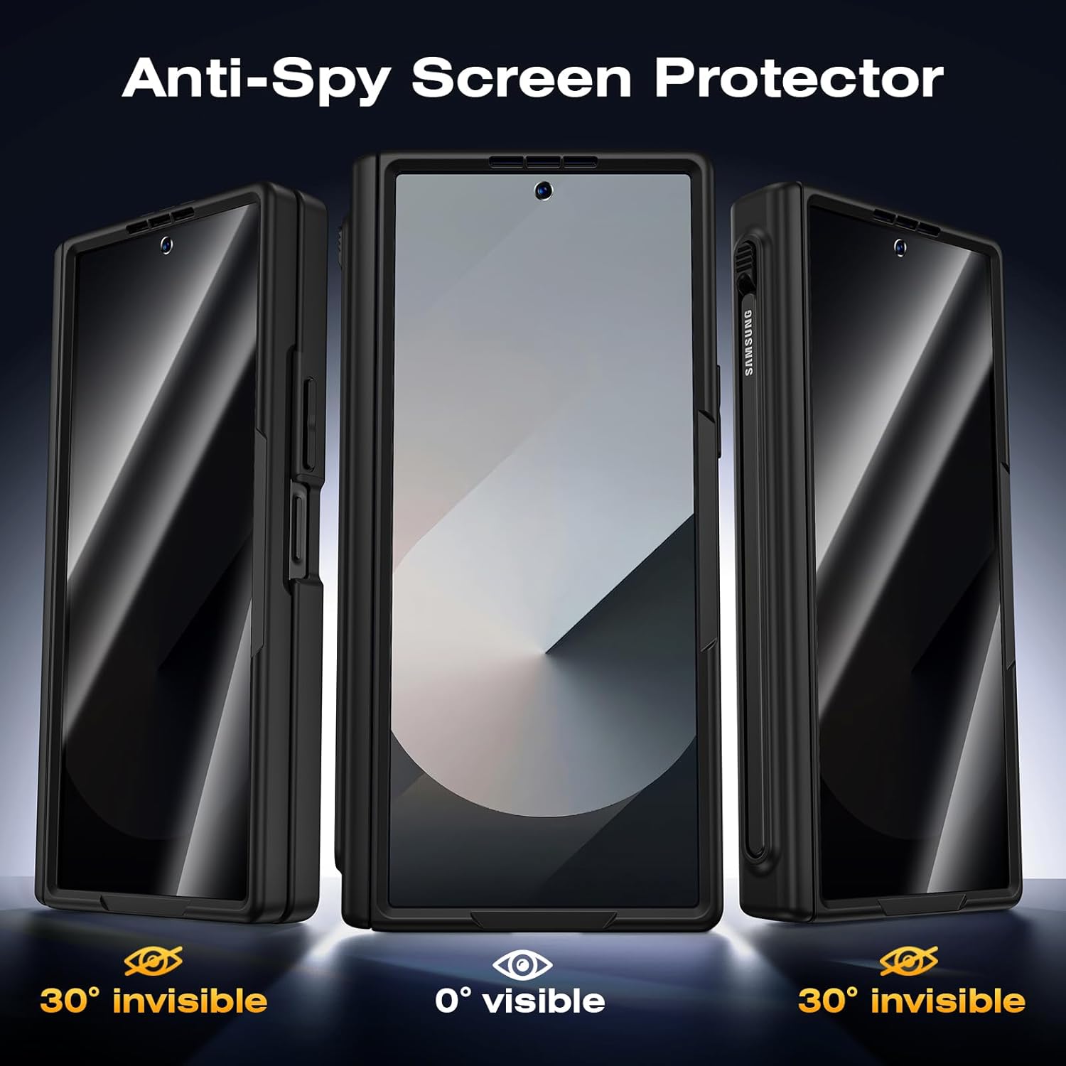 VEGO for Z Fold 6 Case with S Pen Holder[Compatible with Magsafe][Built-in Screen Protector][Hinge Protection]Anti-Peeping Hard PC Cover Full Body Shockproof Privacy Case for Galaxy Fold 6 2024(Black)